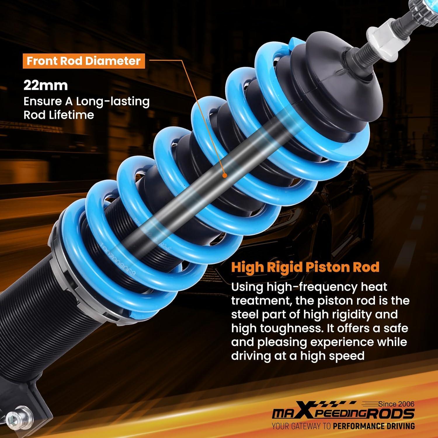 maXpeedingrods Coilover for Toyota Yaris 2007-2011, for Toyota Scion XD 2008-2010, 24 Levels Damper Adjustable Coilovers Suspension Kit Strut, Height Adjustable T6 Upgraded Lowering Kits Blue