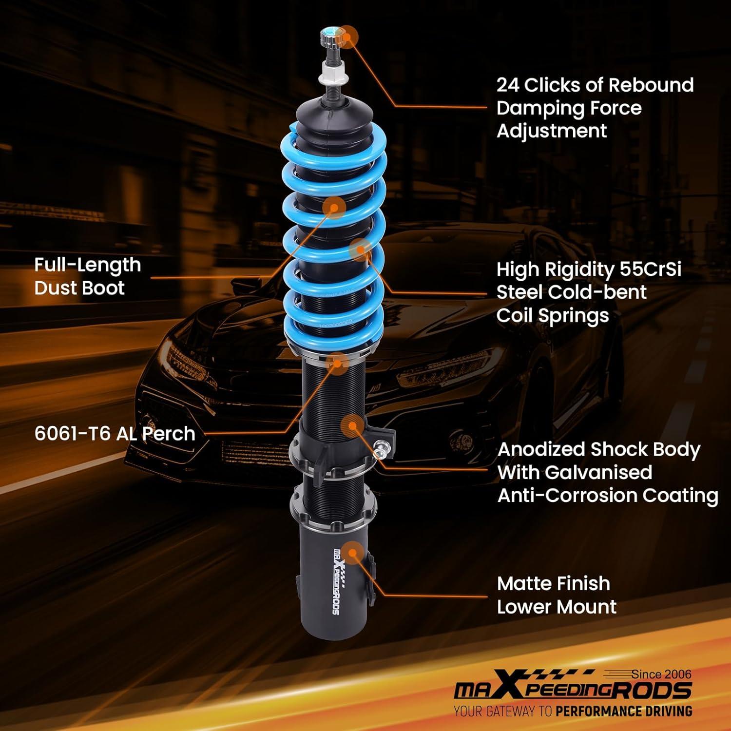 maXpeedingrods Coilover for Toyota Yaris 2007-2011, for Toyota Scion XD 2008-2010, 24 Levels Damper Adjustable Coilovers Suspension Kit Strut, Height Adjustable T6 Upgraded Lowering Kits Blue