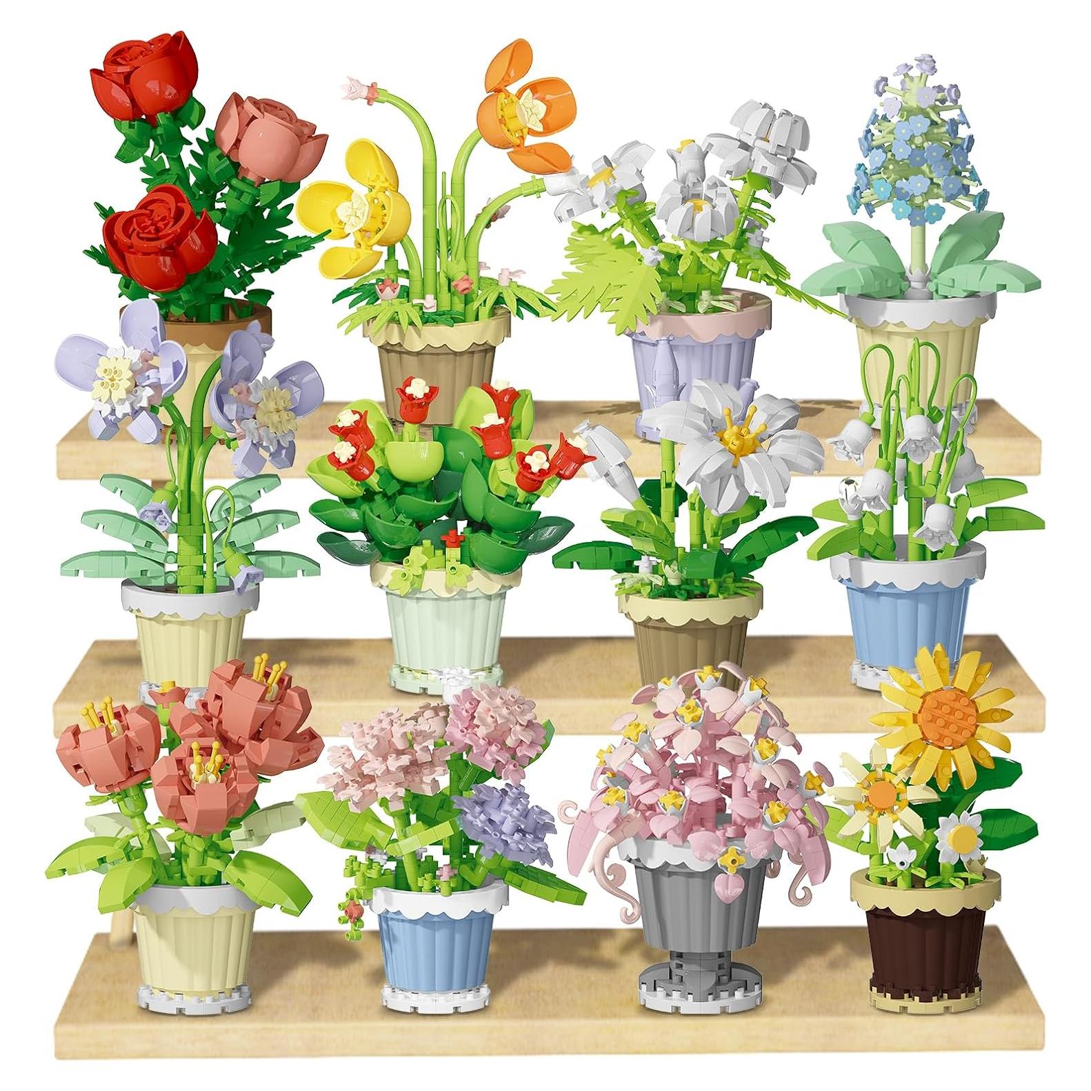 Juego de Construcción de Flores PQKIE 12 Piezas Decorativas