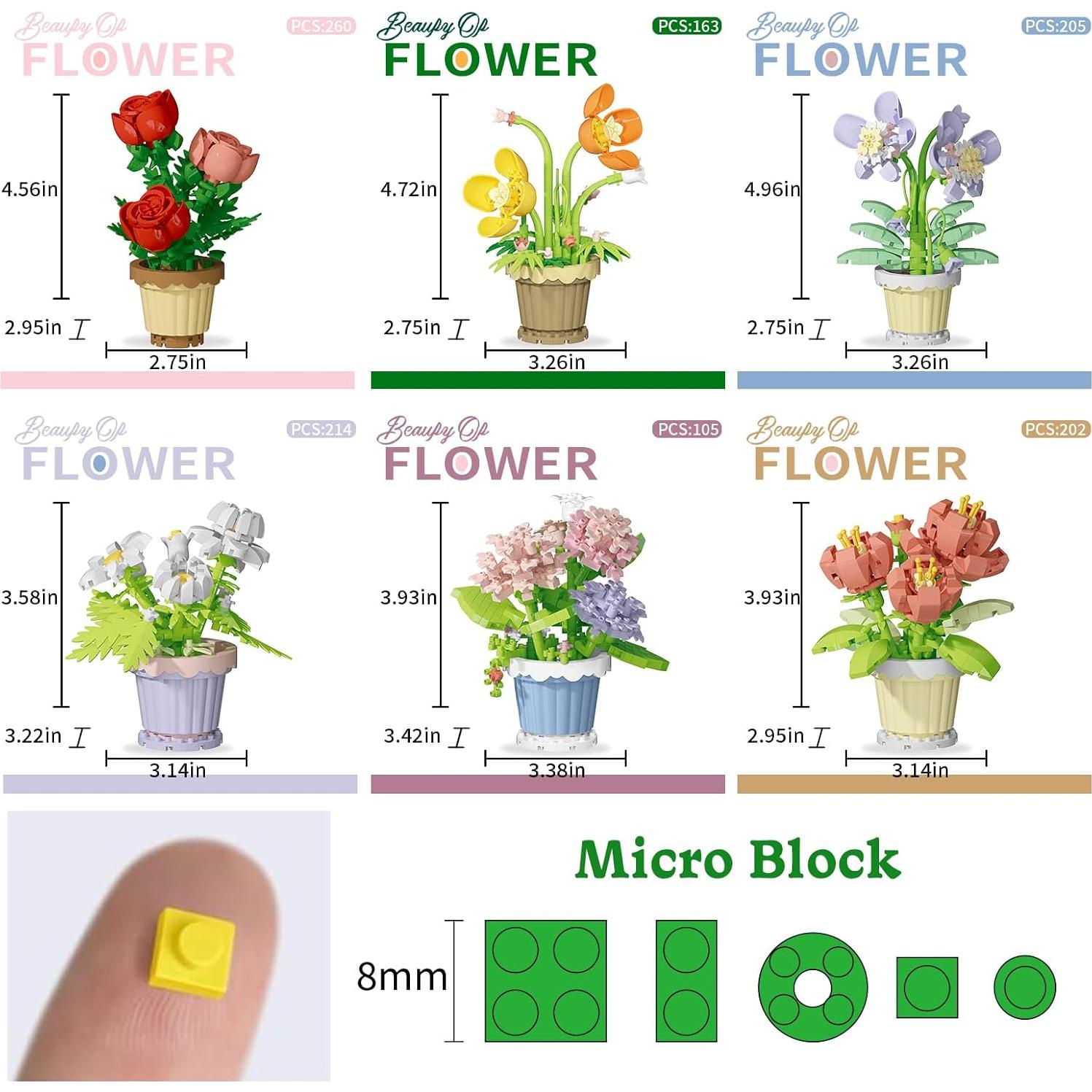 Juego de Construcción de Flores PQKIE 12 Piezas Decorativas