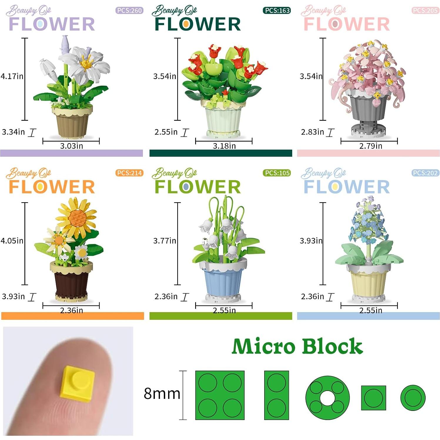 Juego de Construcción de Flores PQKIE 12 Piezas Decorativas