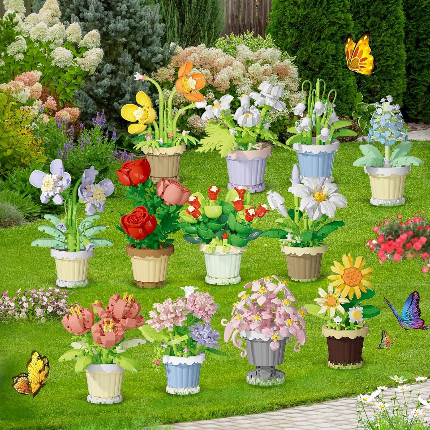 Juego de Construcción de Flores PQKIE 12 Piezas Decorativas