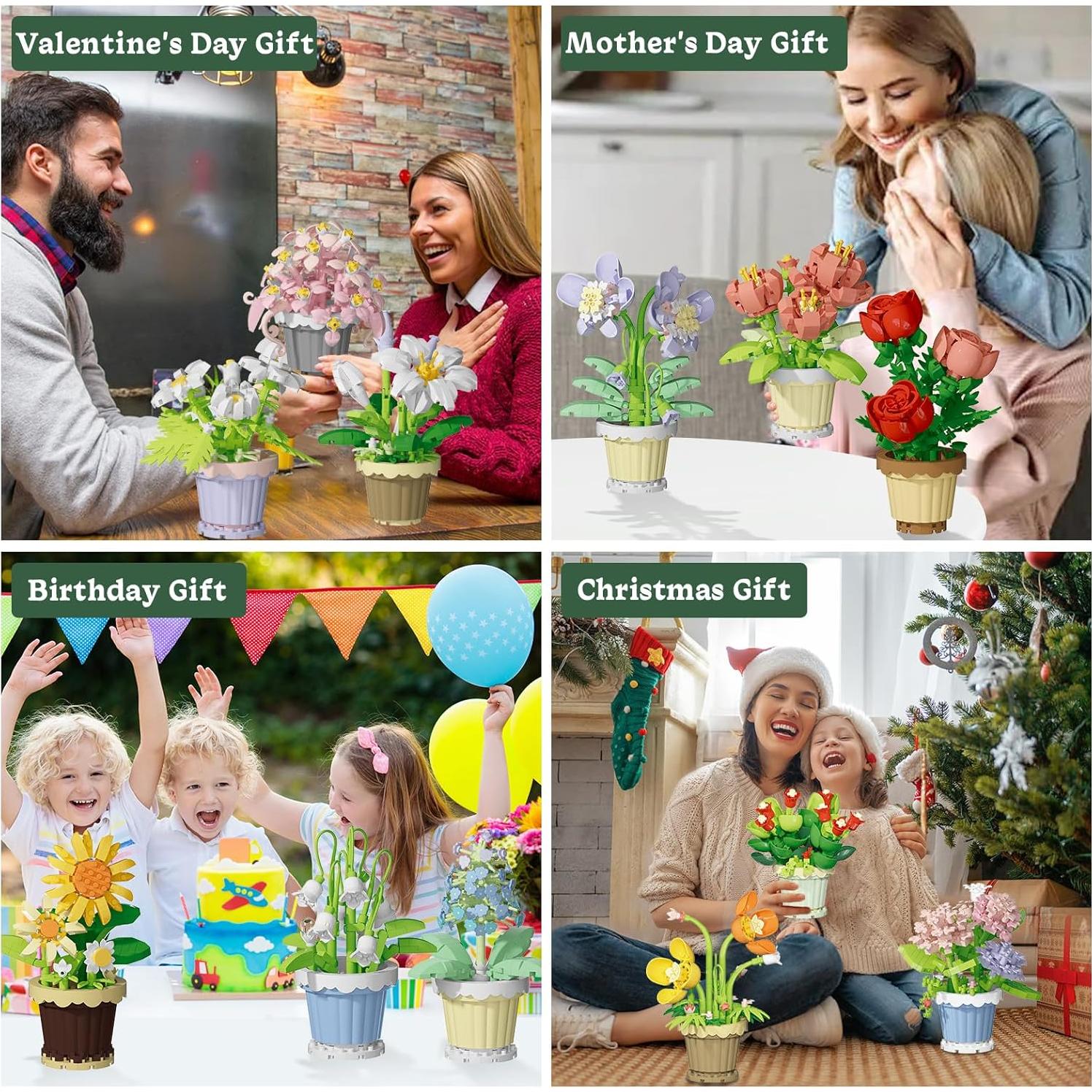 Juego de Construcción de Flores PQKIE 12 Piezas Decorativas