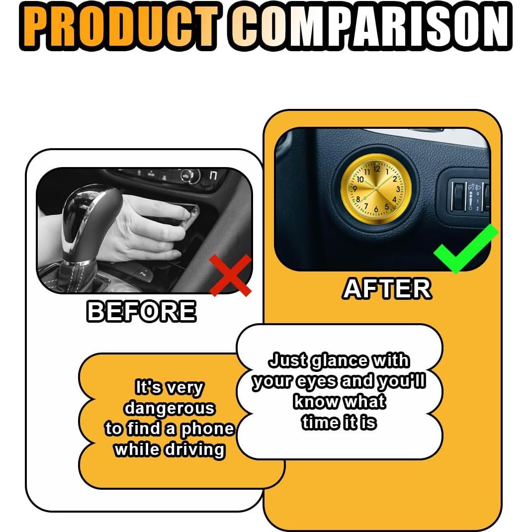 Reloj de Cuarzo para Coche GLSOWEE Luminiscente Negro/Oro