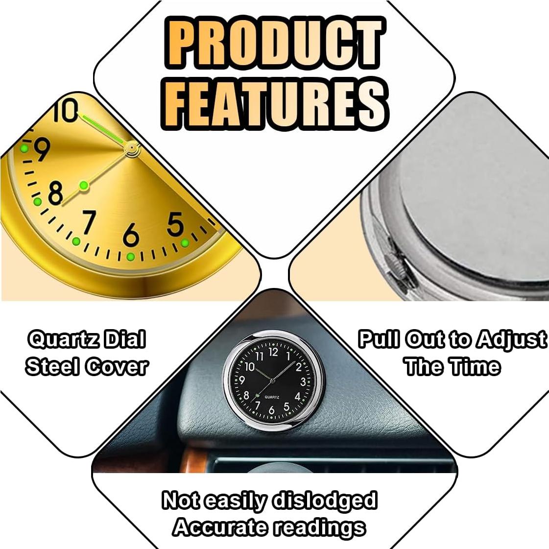 Reloj de Cuarzo para Coche GLSOWEE Luminiscente Negro/Oro