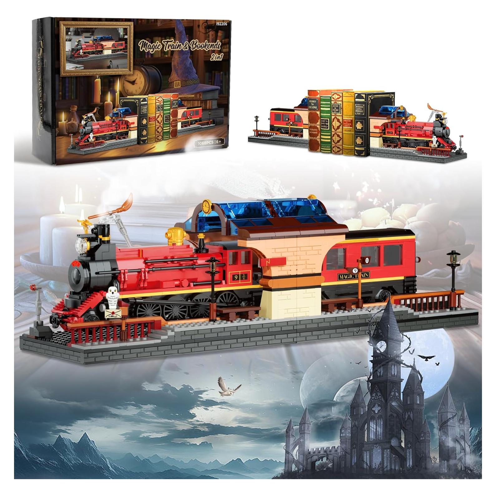 2in1 Harry Magic Train & Bookends Building Set, Home Decorative Building Block Toy, Ideal Collectible & Display Building Toys for Adults & Children, Cool Bookshelf Organizer & Home Decor 1068PCS