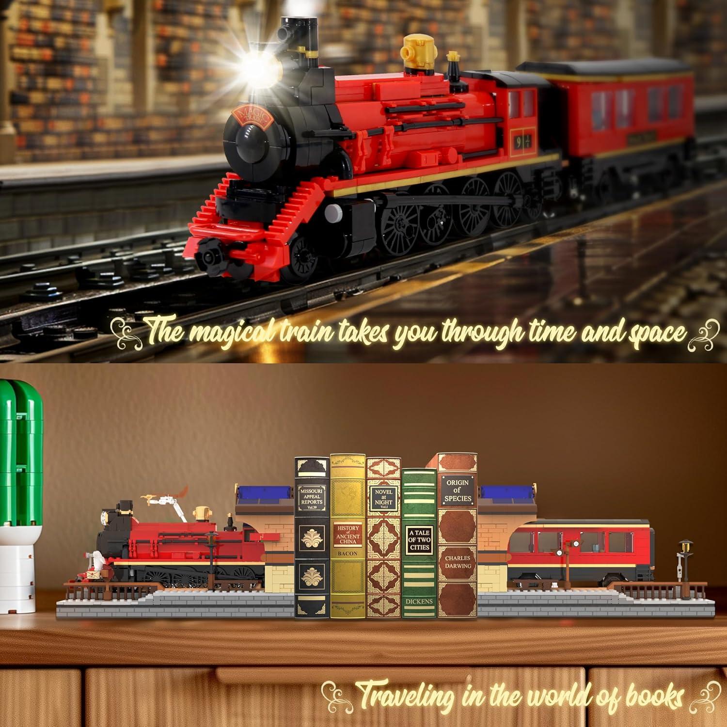 2in1 Harry Magic Train & Bookends Building Set, Home Decorative Building Block Toy, Ideal Collectible & Display Building Toys for Adults & Children, Cool Bookshelf Organizer & Home Decor 1068PCS