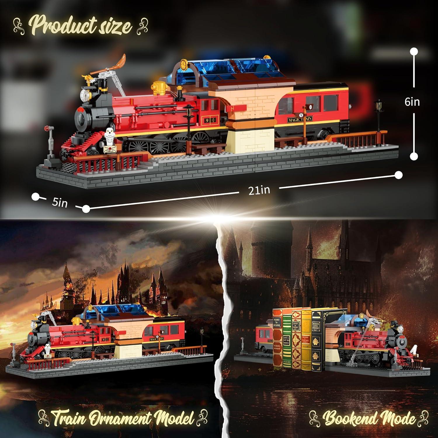 2in1 Harry Magic Train & Bookends Building Set, Home Decorative Building Block Toy, Ideal Collectible & Display Building Toys for Adults & Children, Cool Bookshelf Organizer & Home Decor 1068PCS