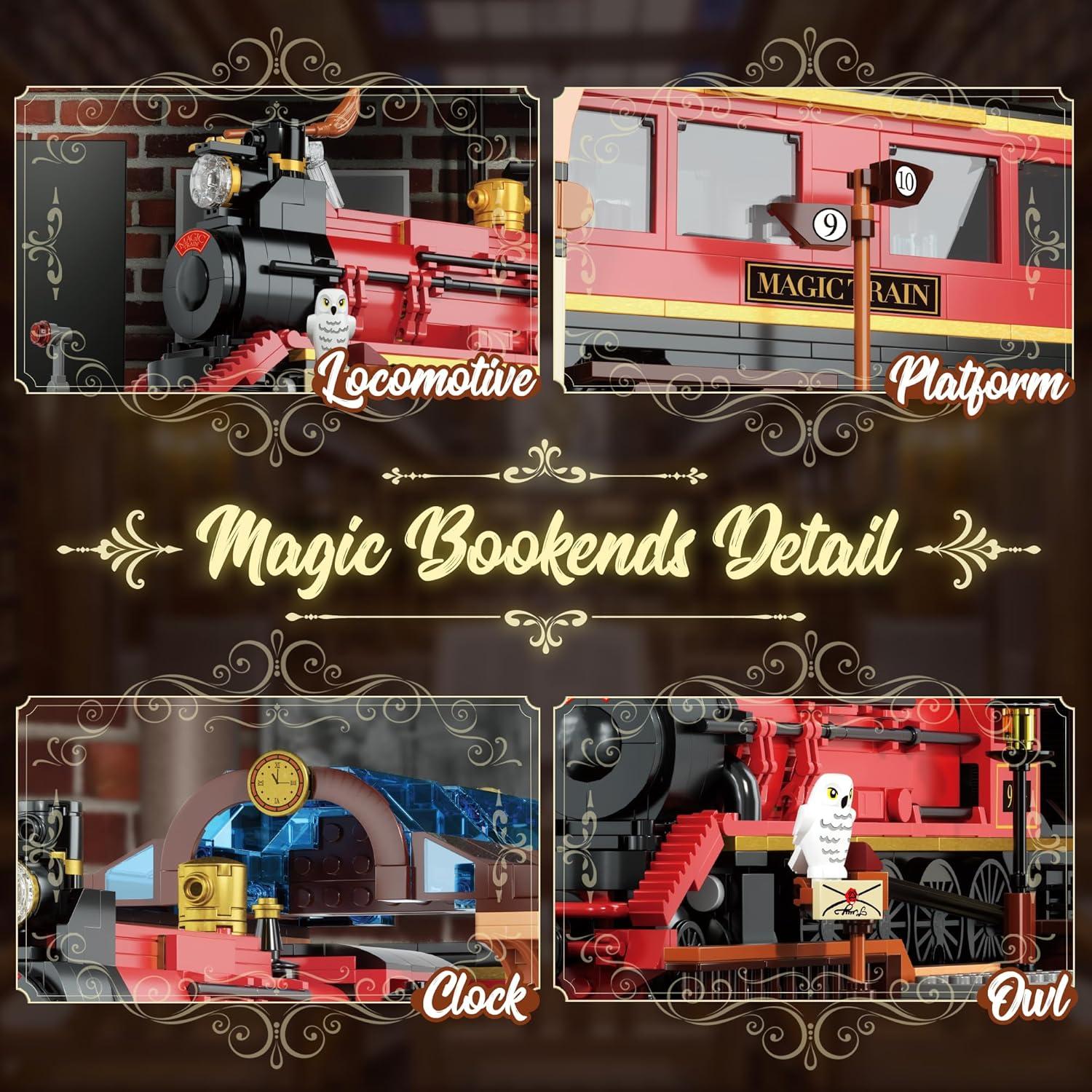 2in1 Harry Magic Train & Bookends Building Set, Home Decorative Building Block Toy, Ideal Collectible & Display Building Toys for Adults & Children, Cool Bookshelf Organizer & Home Decor 1068PCS