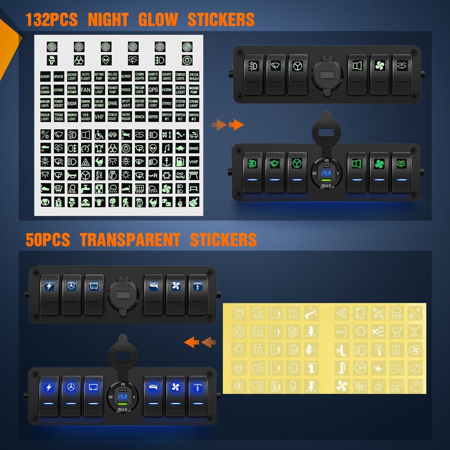 Caja de Interruptores Nilight 6 Gang 12V con Cargador USB