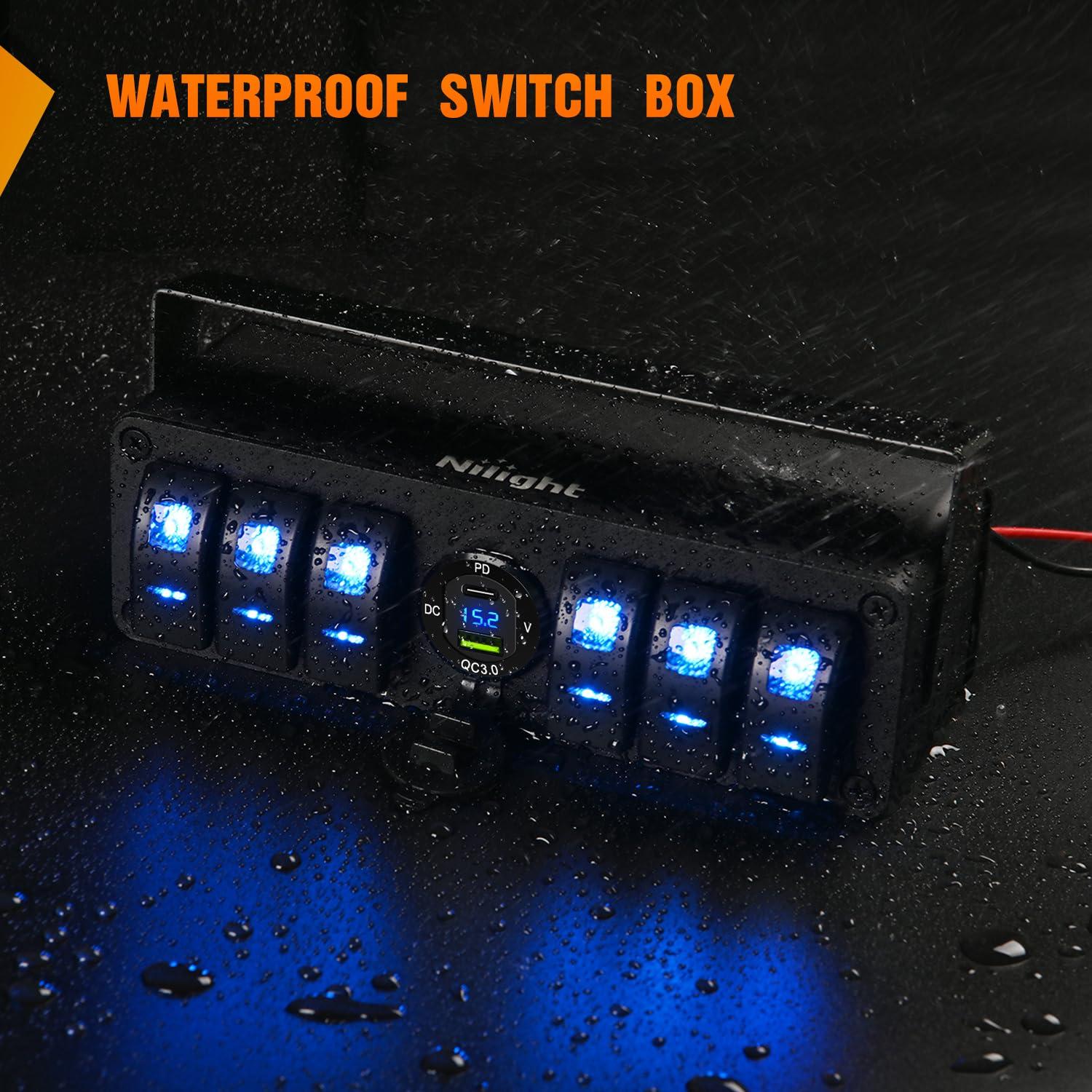 Caja de Interruptores Nilight 6 Gang 12V con Cargador USB