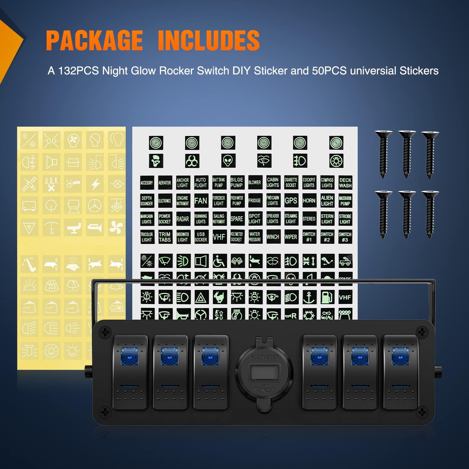 Caja de Interruptores Nilight 6 Gang 12V con Cargador USB