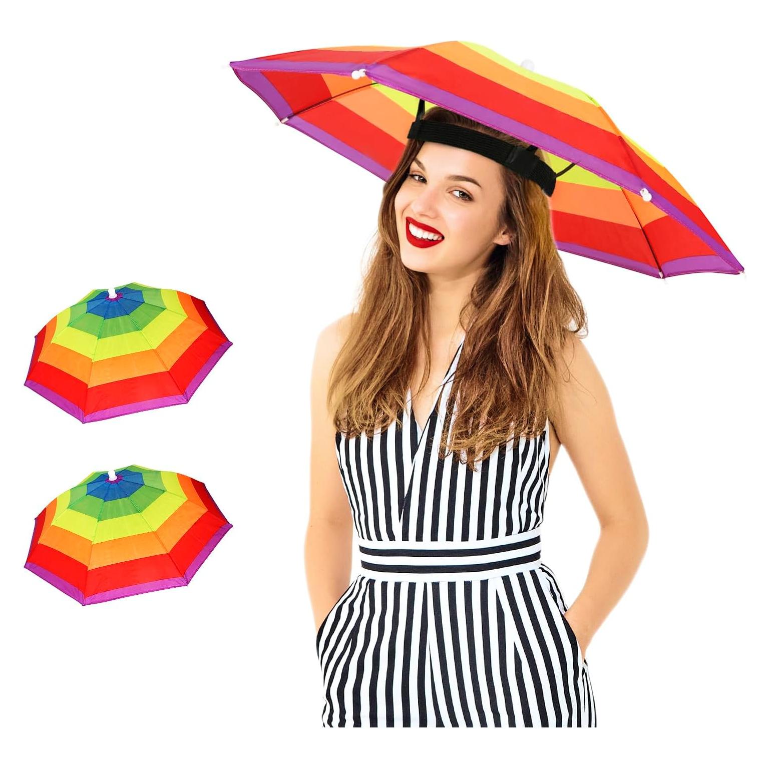 Sombrero Paraguas 2 Pzs Coloridos Ajustable para Niños y Adultos