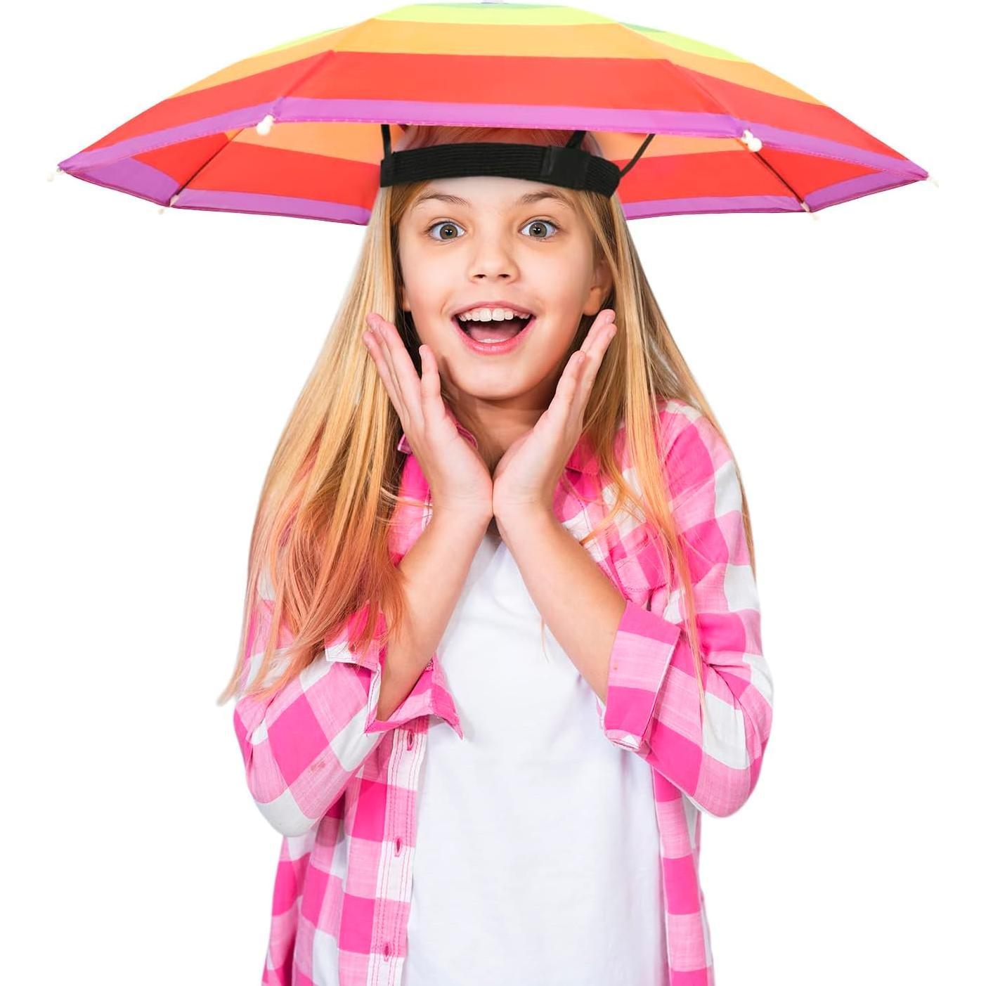 Sombrero Paraguas 2 Pzs Coloridos Ajustable para Niños y Adultos