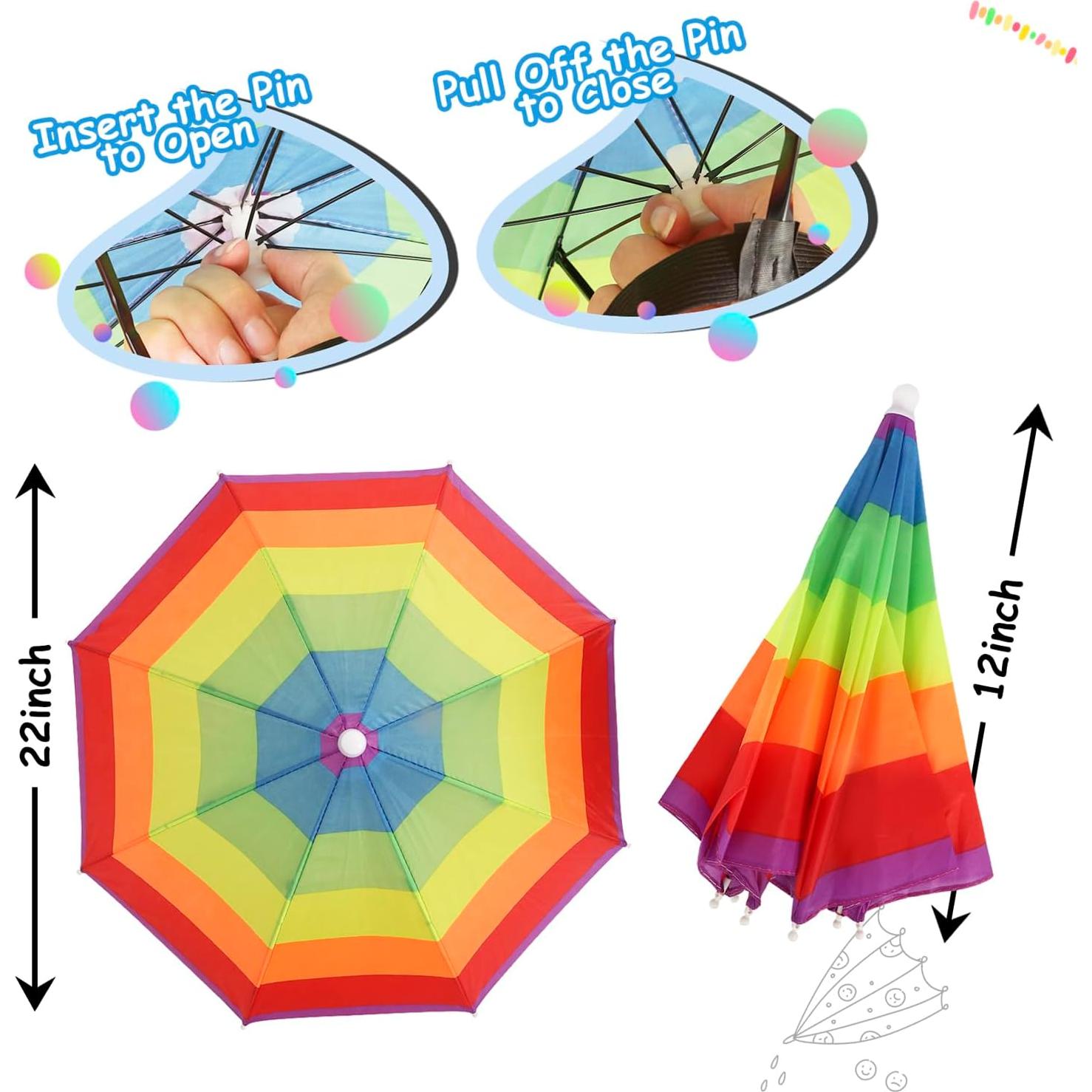 Sombrero Paraguas 2 Pzs Coloridos Ajustable para Niños y Adultos
