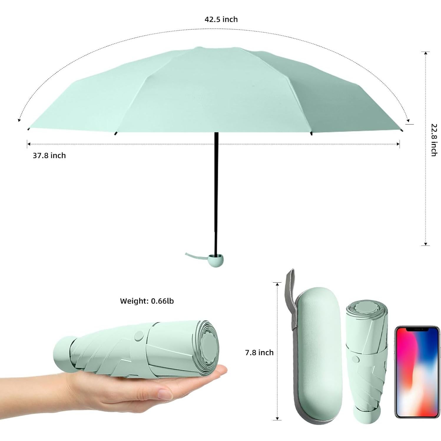 Paraguas Compacto Trenovo Verde Claro Plegable 107.95 cm