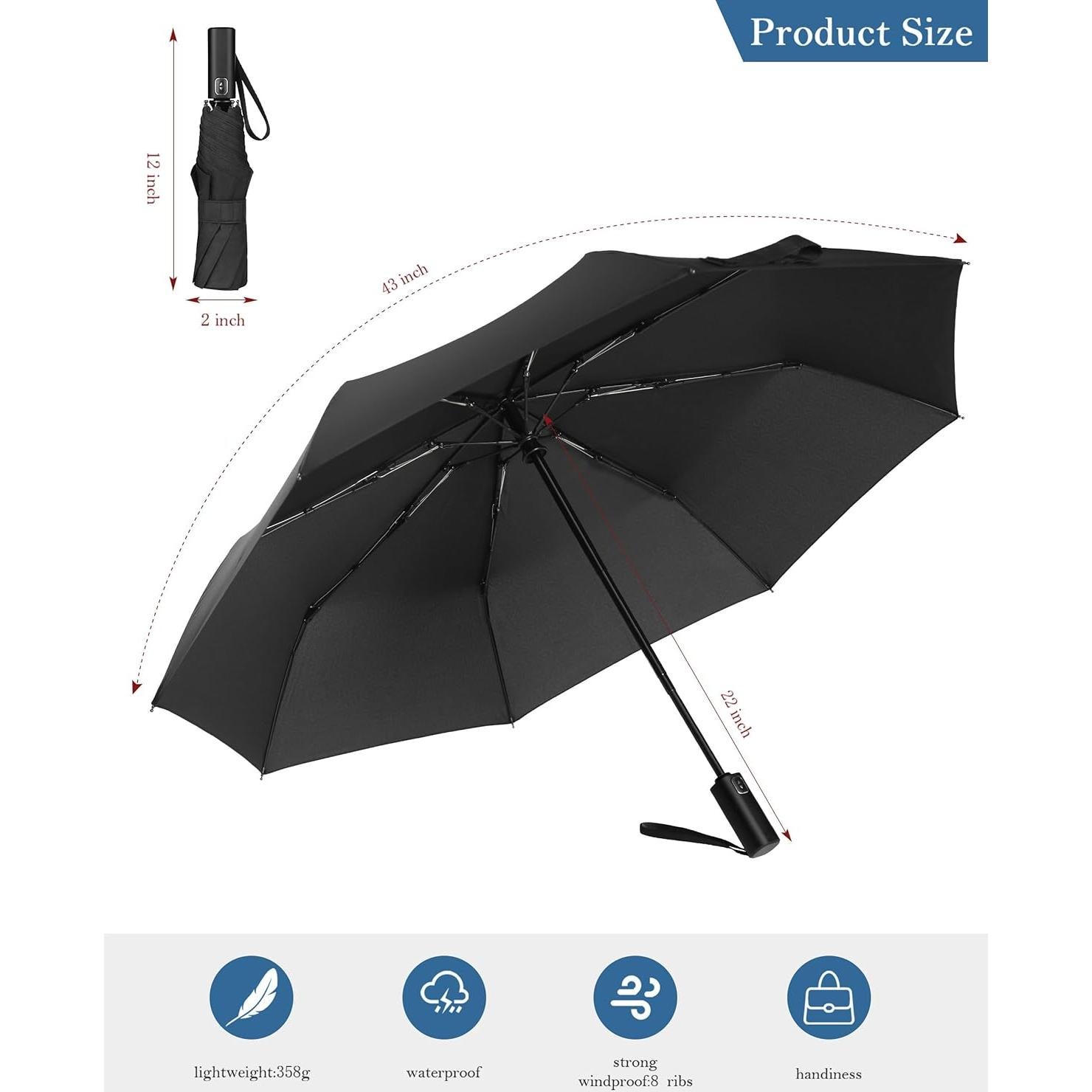 Paraguas Compacto A Prueba de Viento - Ligero y Automático