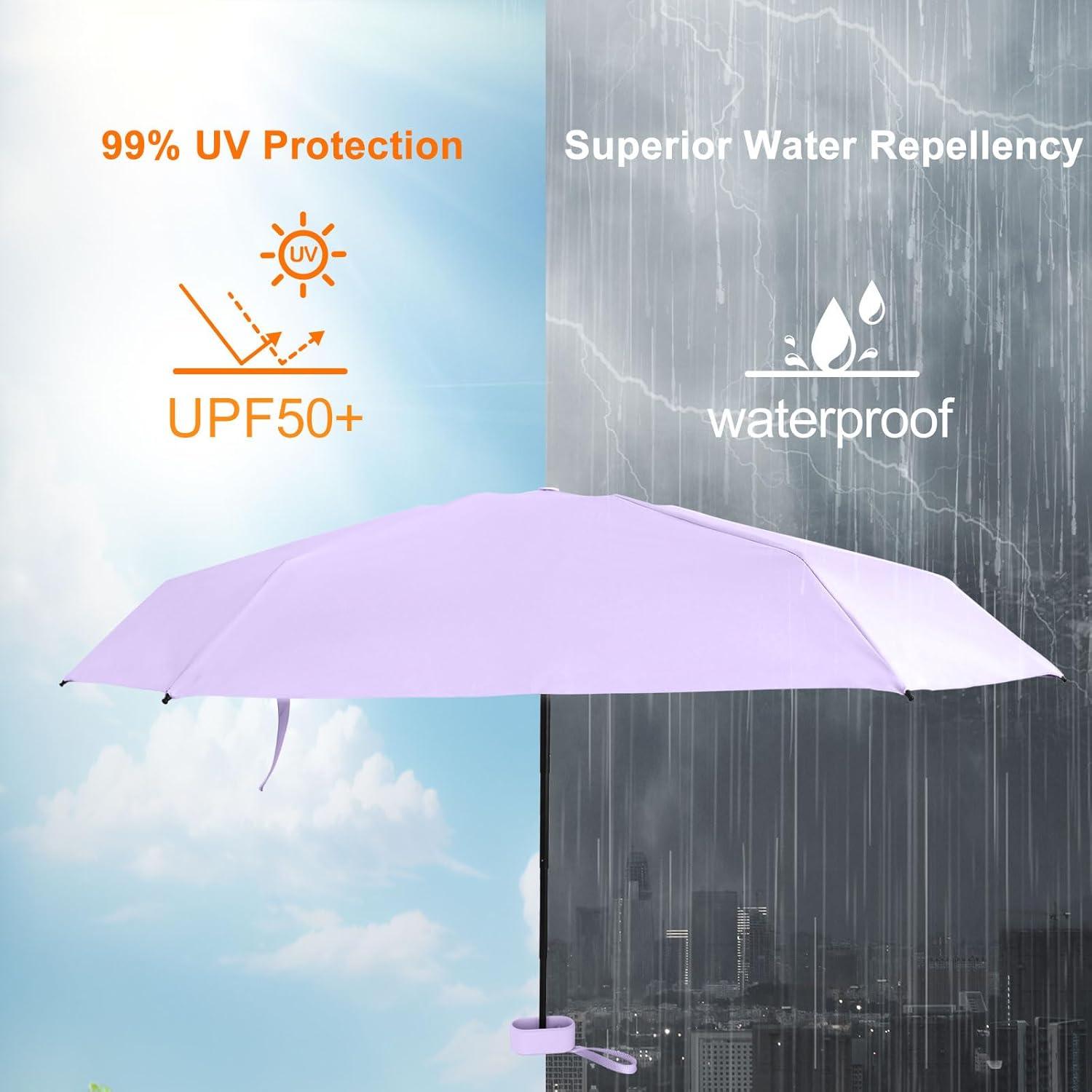 Paraguas Mini GUARAY Plegable Ligero UV y Lluvia Púrpura