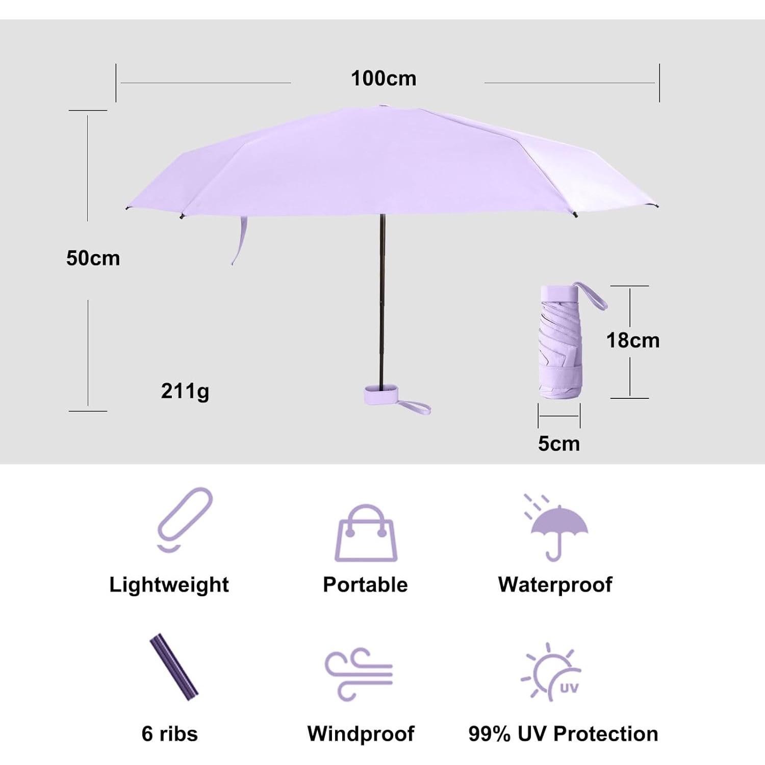 Paraguas Mini GUARAY Plegable Ligero UV y Lluvia Púrpura