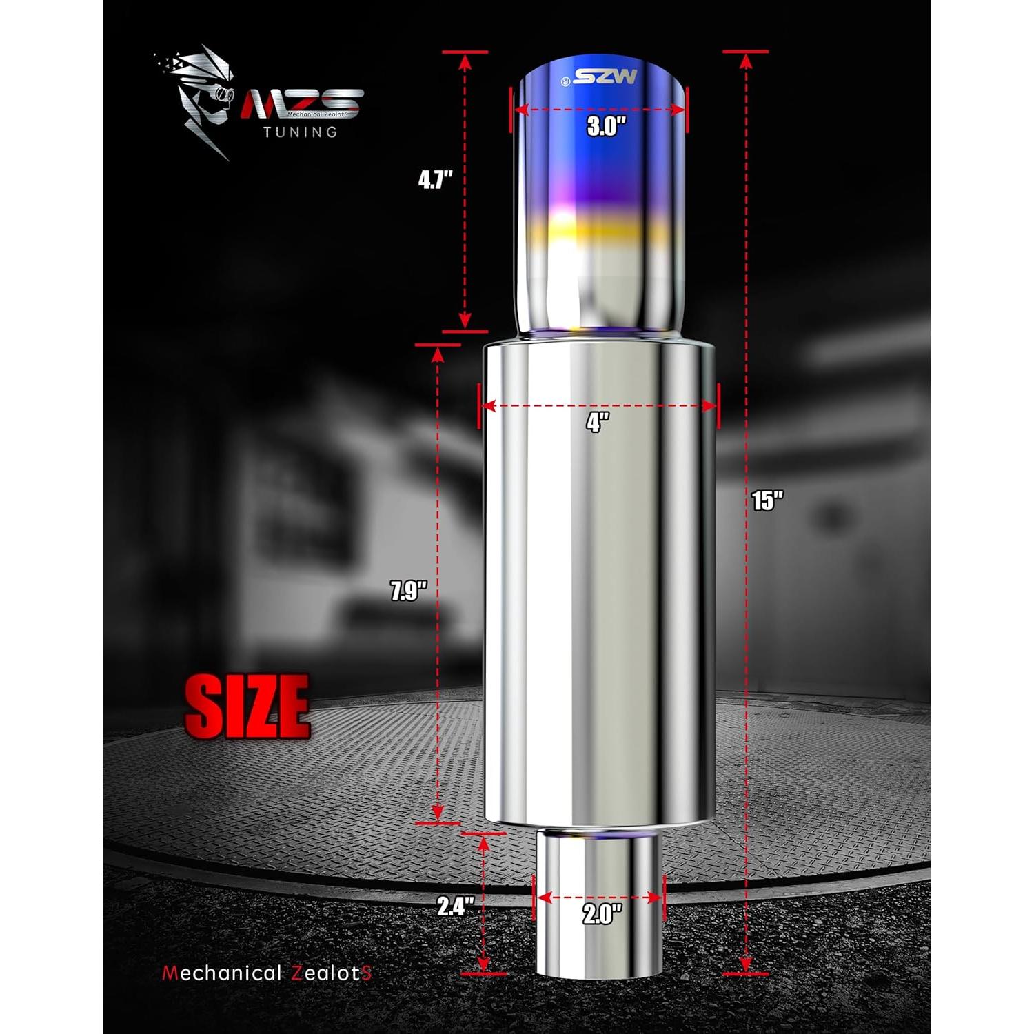 Silenciador de Escape MZS Acero Inoxidable 2" Entrada 3" Salida