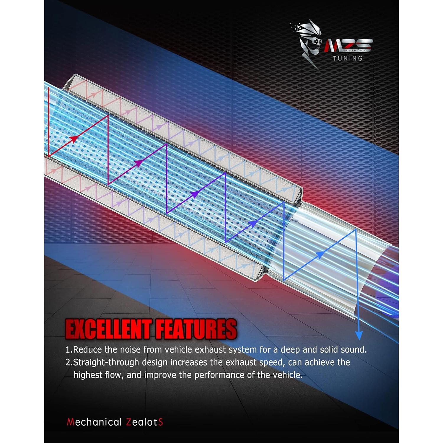 Silenciador de Escape MZS Acero Inoxidable 2" Entrada 3" Salida