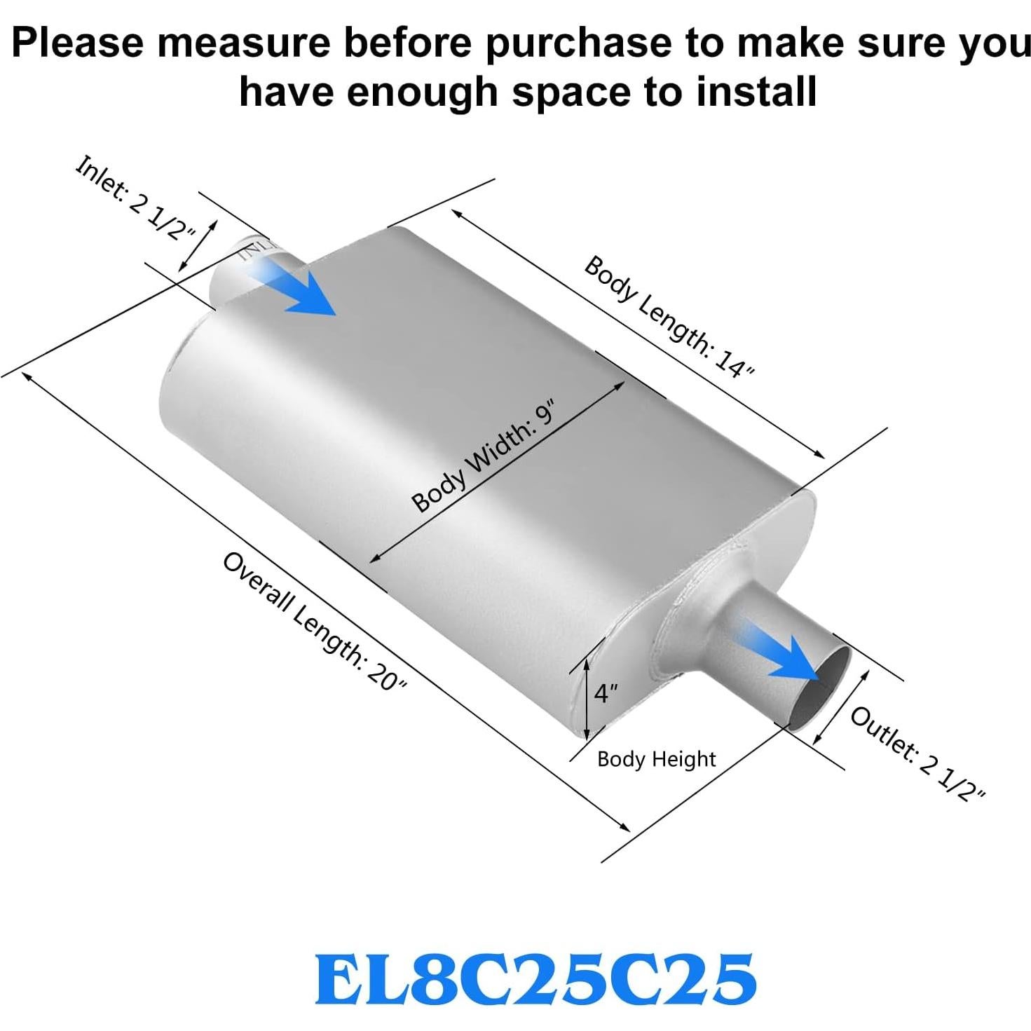 Silenciador de escape ELSHINE 2.5" 45.72 cm acero anticorrosivo