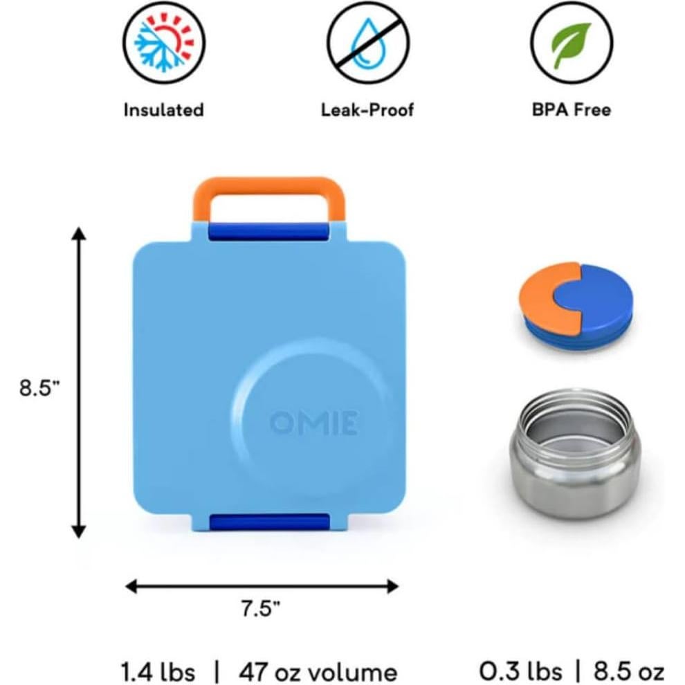 OmieBox Bento Box Aislada para Niños - 3 Compartimentos Cielo Azul