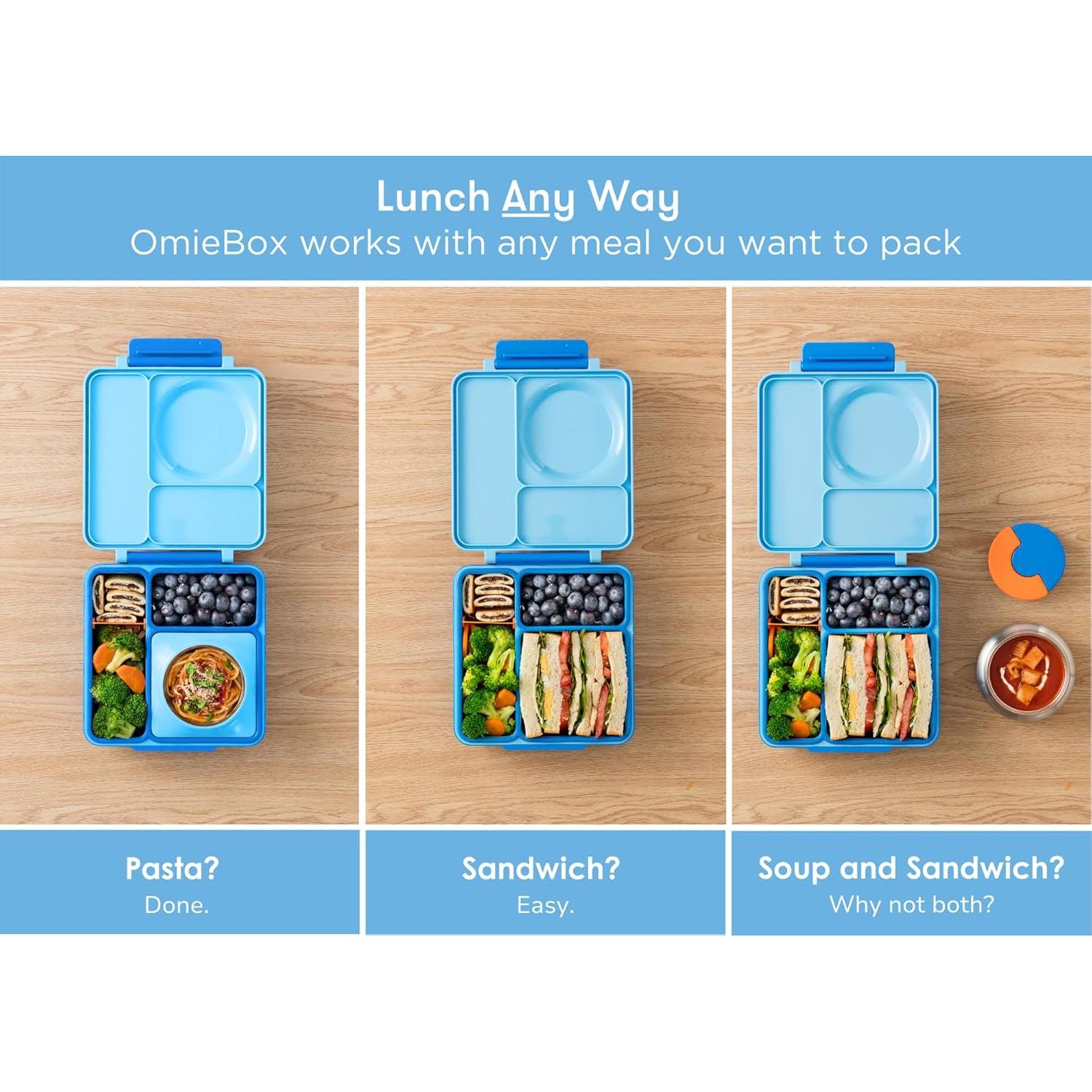 OmieBox Bento Box Aislada para Niños - 3 Compartimentos Cielo Azul