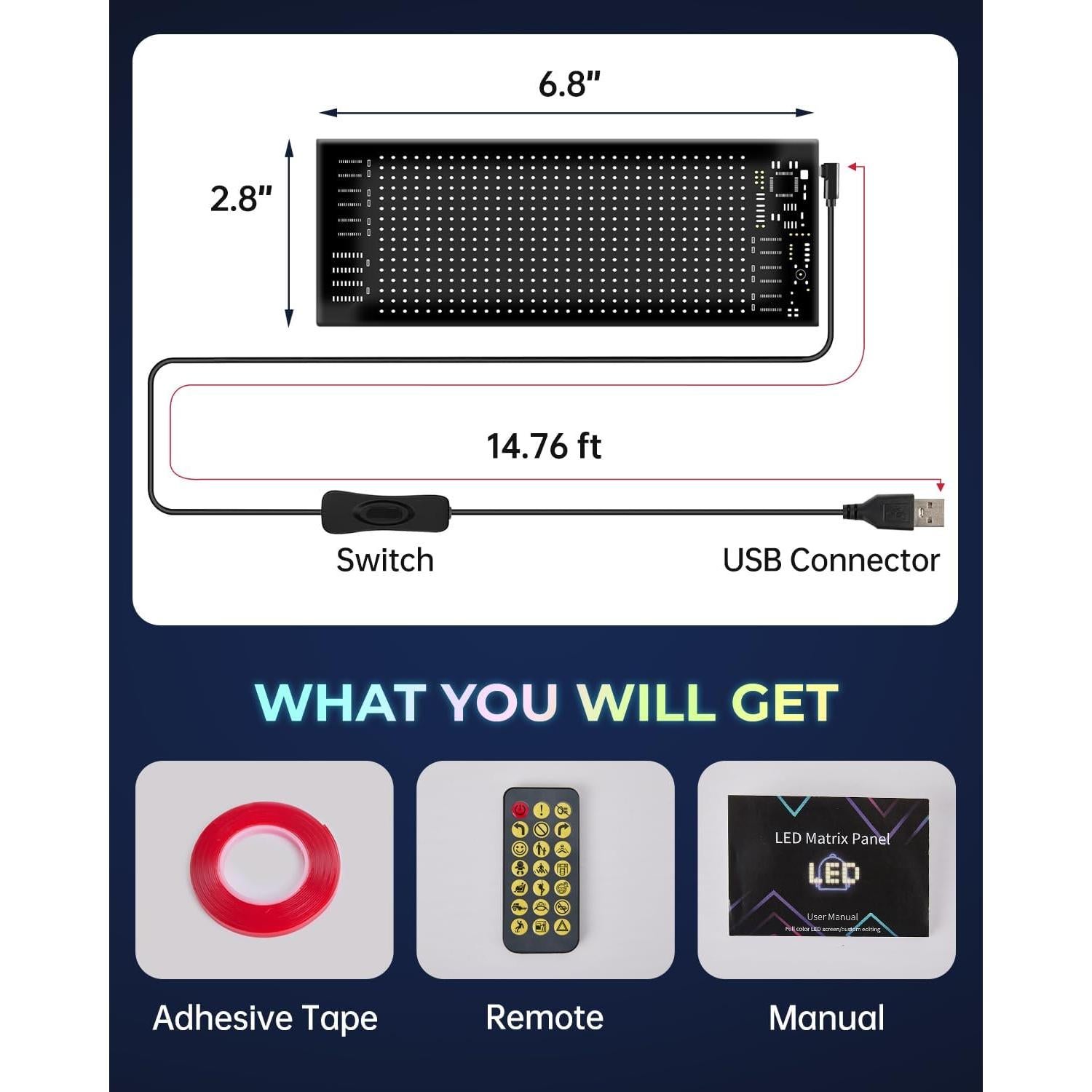 Cartel LED Programable Pak HRP-1632 para Autos 7.1x17.2cm