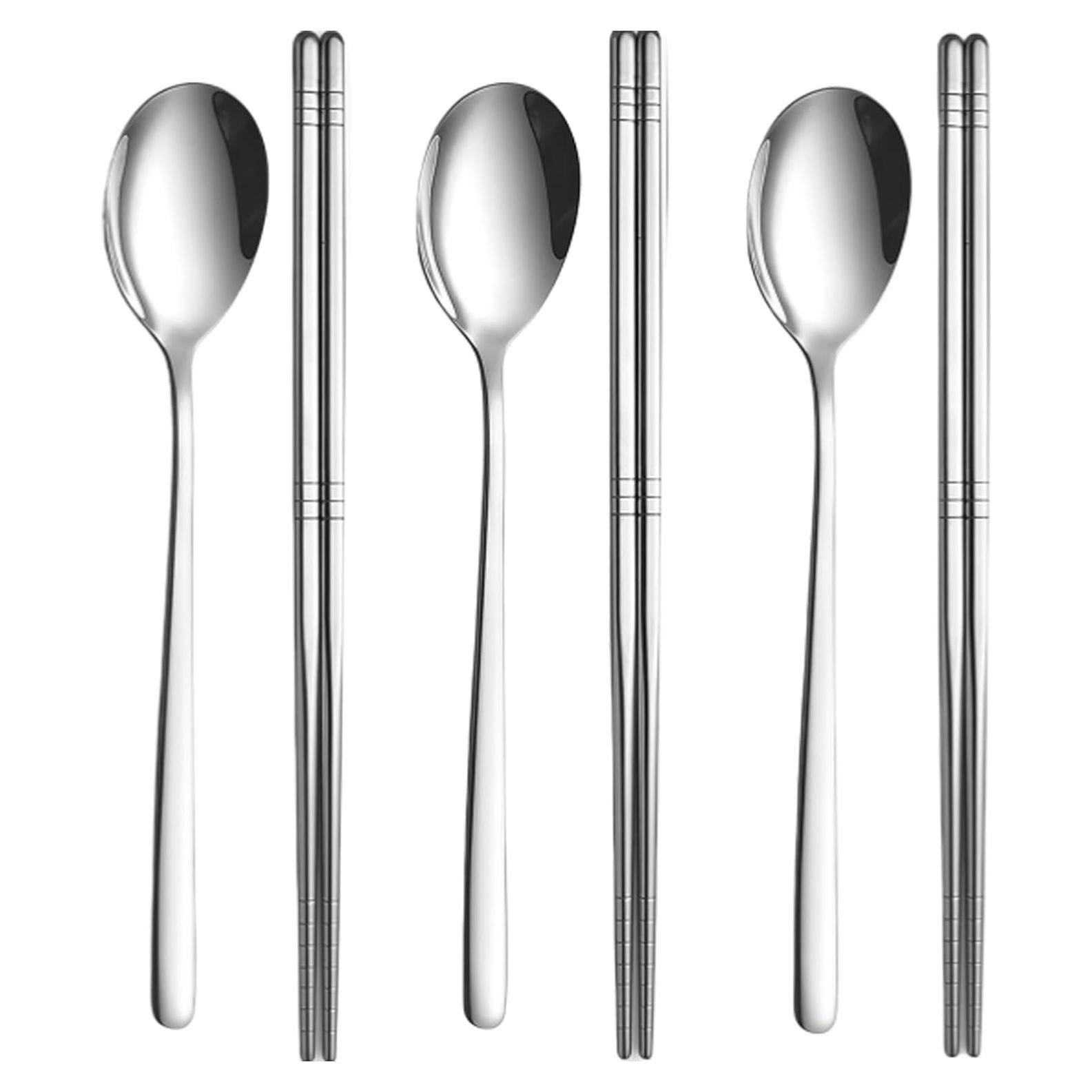 Juego de Palillos y Cucharas Kucensi Acero Inoxidable 3 Piezas