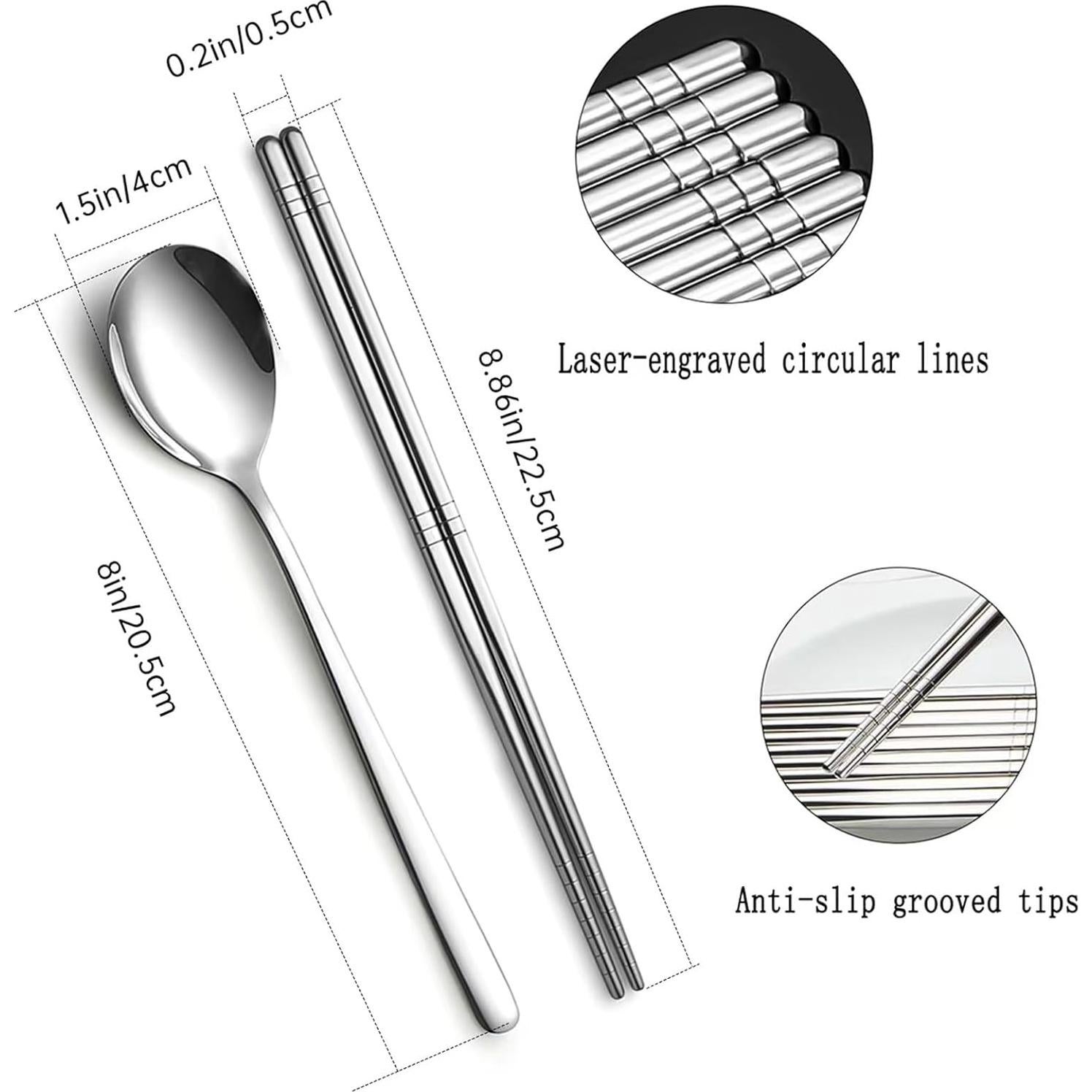 Juego de Palillos y Cucharas Kucensi Acero Inoxidable 3 Piezas