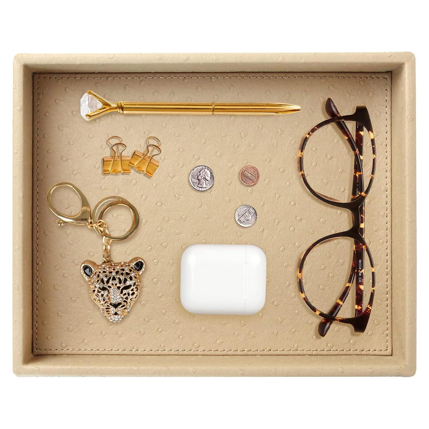 Bandeja de Tocador HofferRuffer de Cuero Sintético Beige 25.9x21.3cm