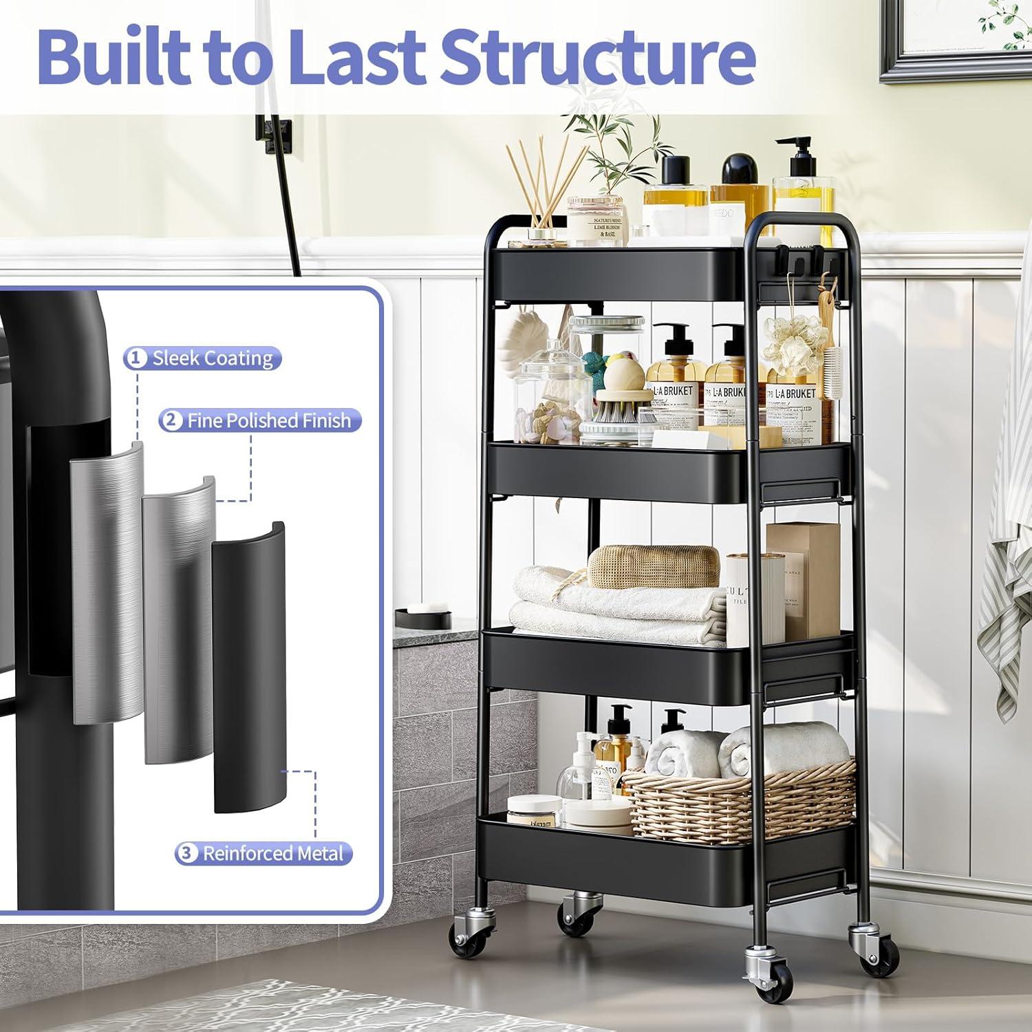 Carro Metálico Rodante TOOLF 4 Niveles Negro 60 kg