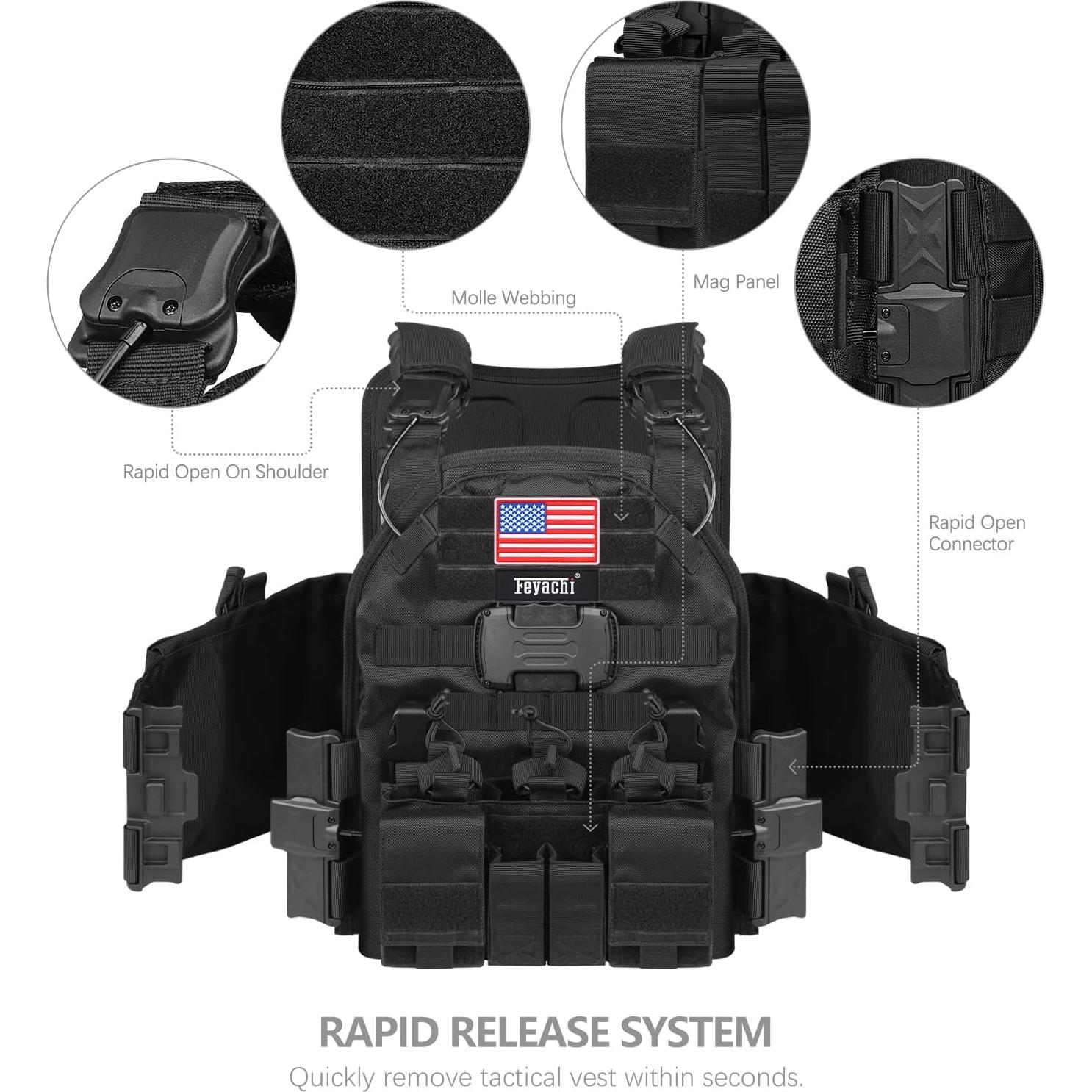 Chaleco Táctico Feyachi TM 20 Ajustable MOLLE Negro