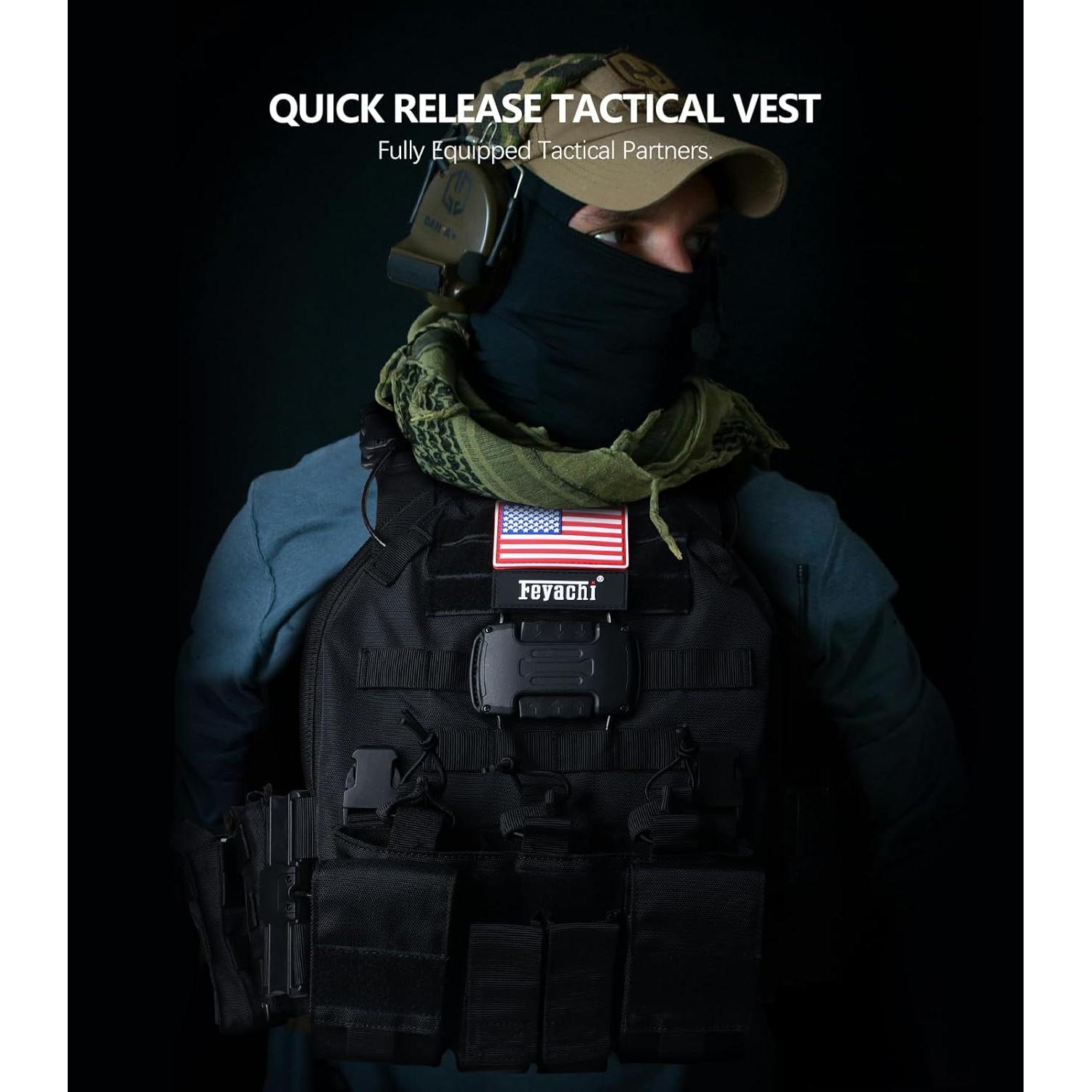 Chaleco Táctico Feyachi TM 20 Ajustable MOLLE Negro