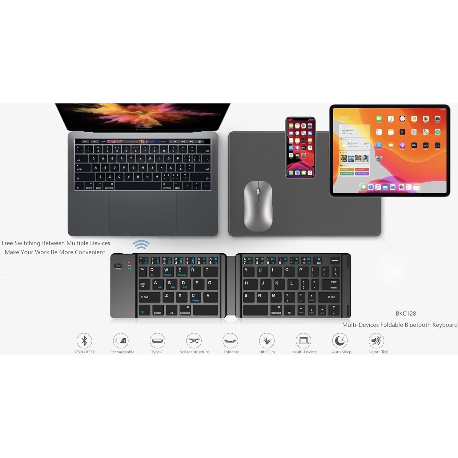 Combo Teclado y Ratón Inalámbrico Plegable Comeic - Negro