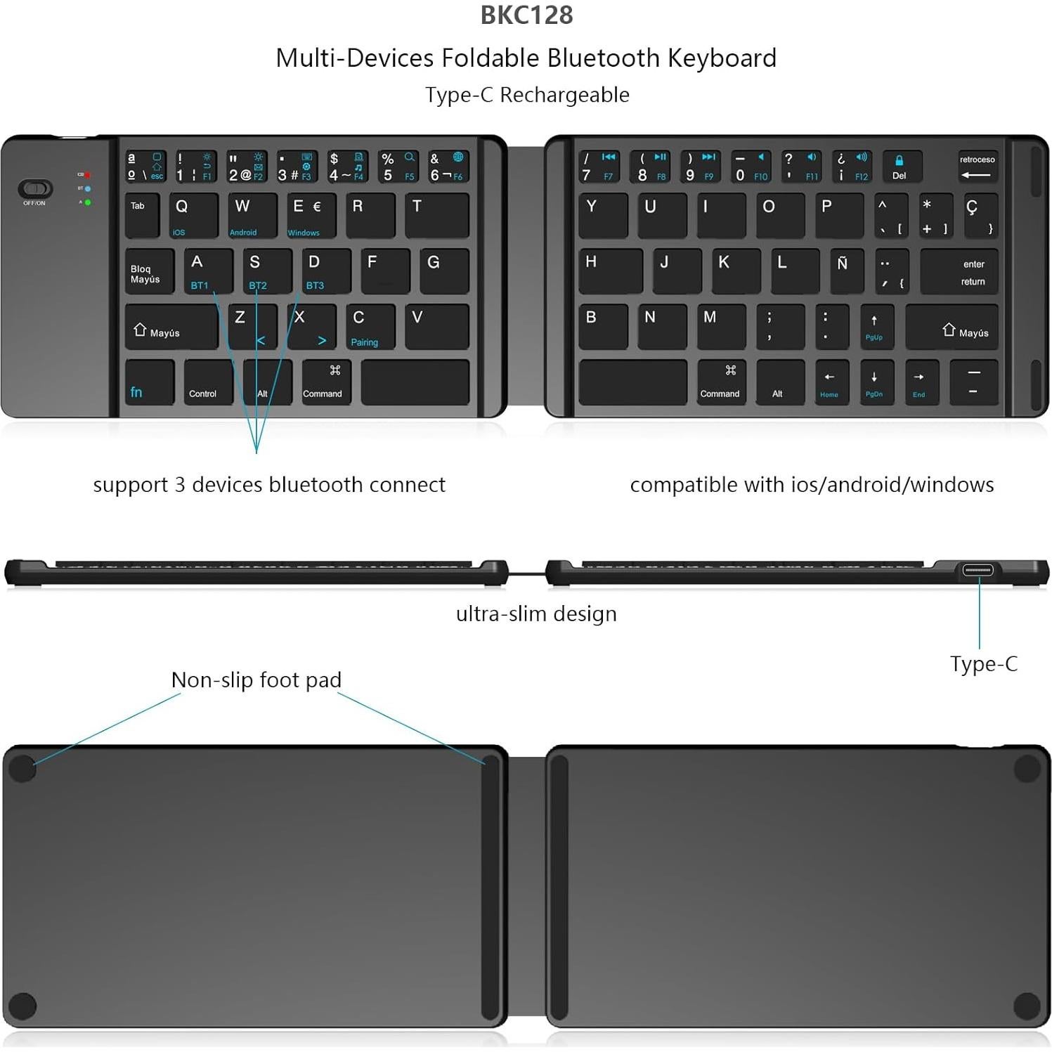 Combo Teclado y Ratón Inalámbrico Plegable Comeic - Negro