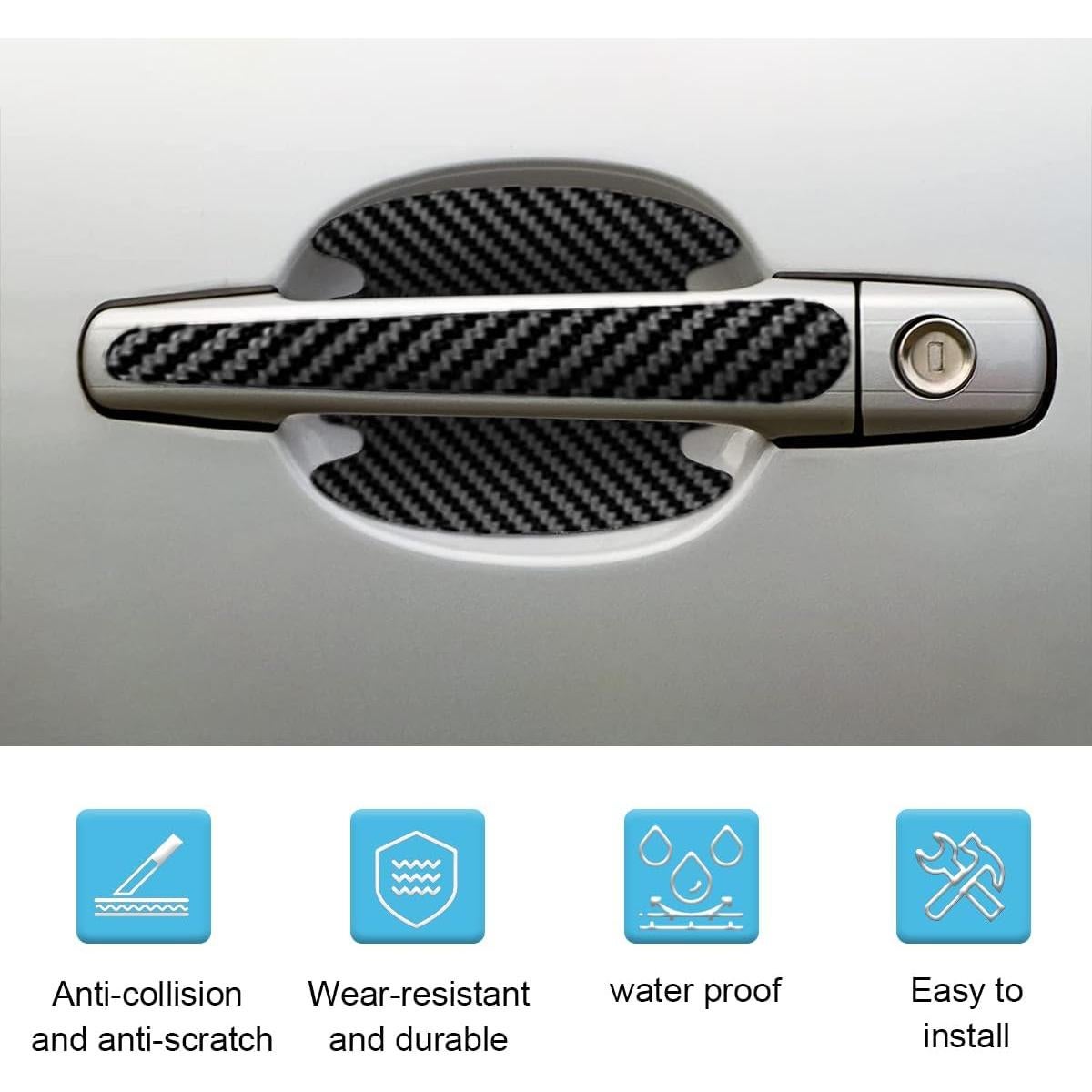 8 Protectores de Manija de Puerta Auto GLSOWEE Fibra Carbono