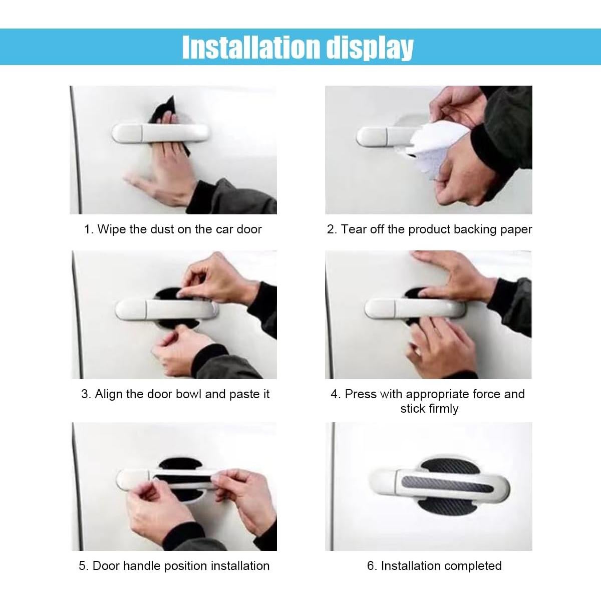 8 Protectores de Manija de Puerta Auto GLSOWEE Fibra Carbono