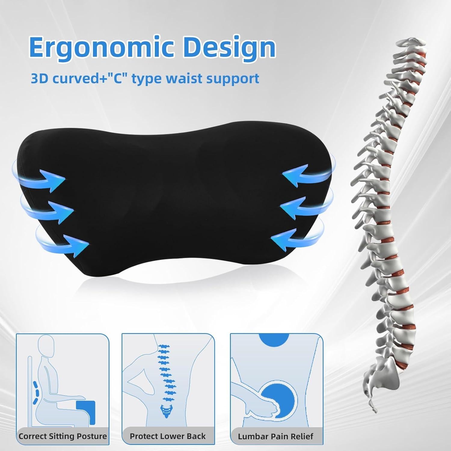 Almohada Lumbar Ergonómica Lekewn - Soporte Espalda 44.7x21.8cm