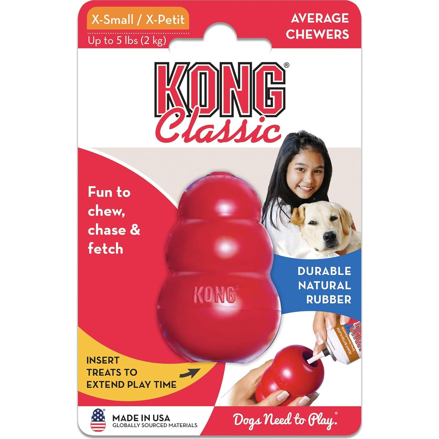 KONG Classic Juguete Rellenable para Perros Extra Pequeños - Caucho Natural Duradero