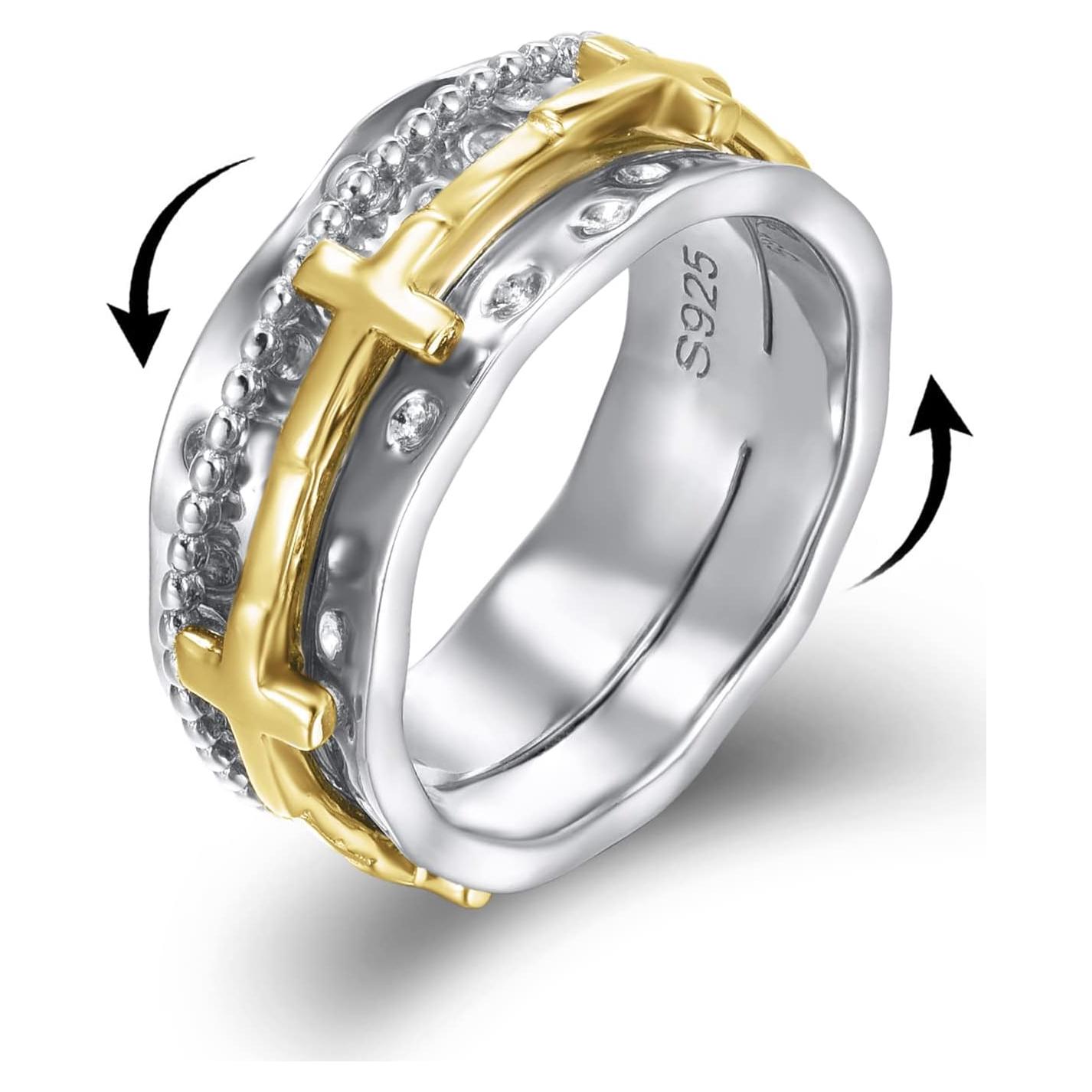 Anillo giratorio cruzado de plata esterlina 925 para ansiedad