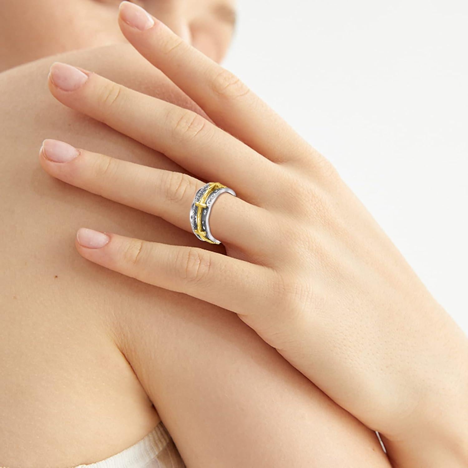 Anillo giratorio cruzado de plata esterlina 925 para ansiedad