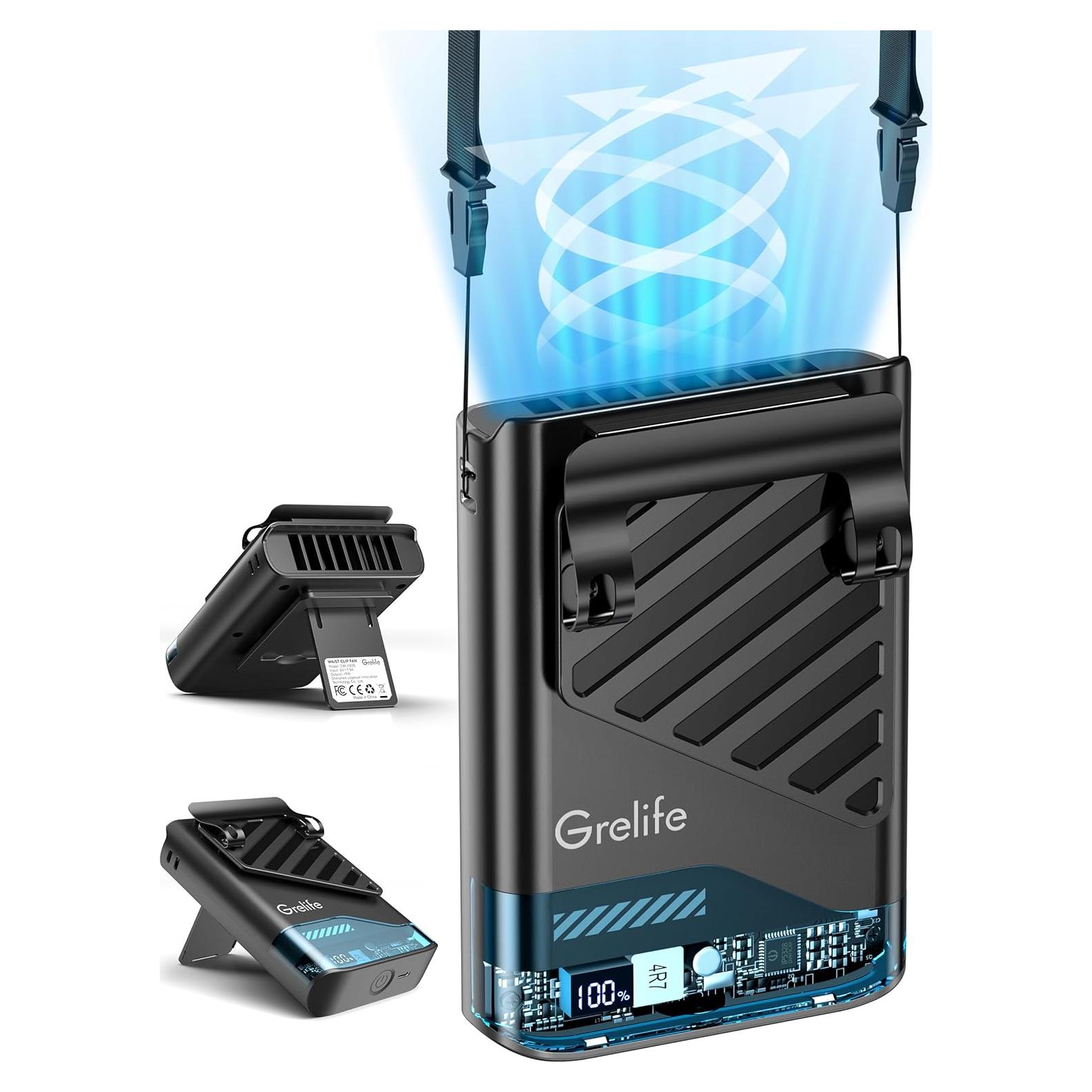 Ventilador Portátil Grelife Clip Cintura 10000 RPM 5 Velocidades