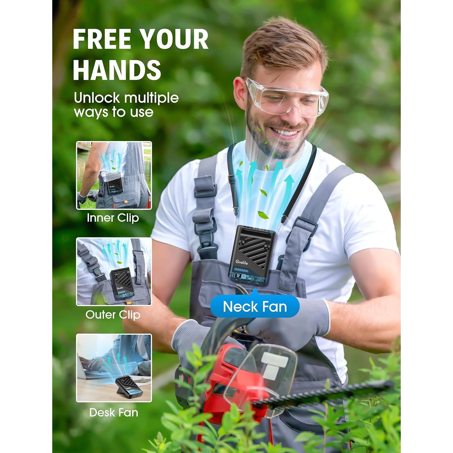 Ventilador Portátil Grelife Clip Cintura 10000 RPM 5 Velocidades