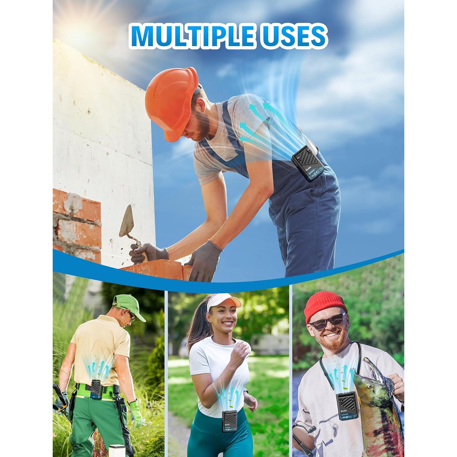 Ventilador Portátil Grelife Clip Cintura 10000 RPM 5 Velocidades