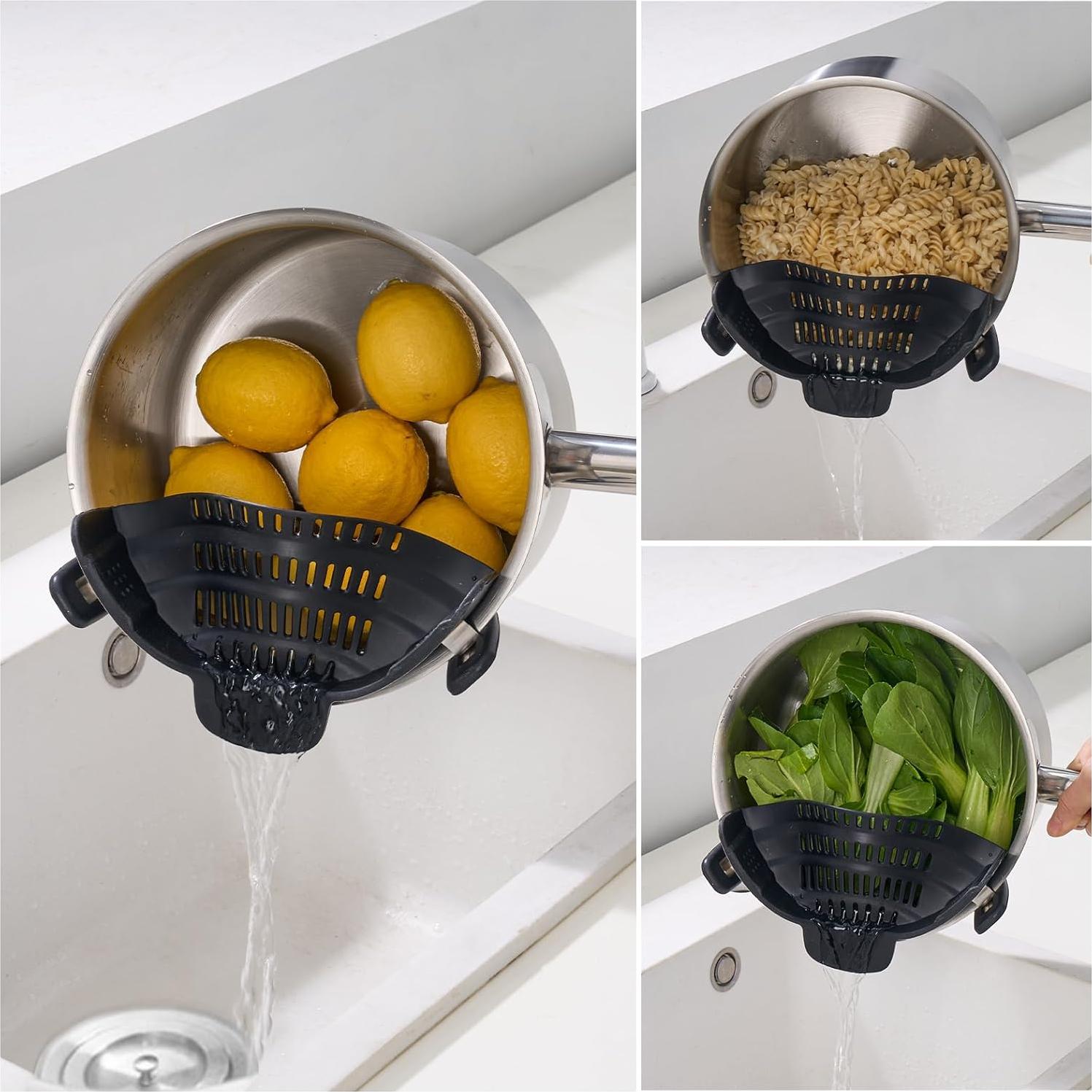 Colador de Silicona Clip On S&F Homes - Negro, Resistente al Calor