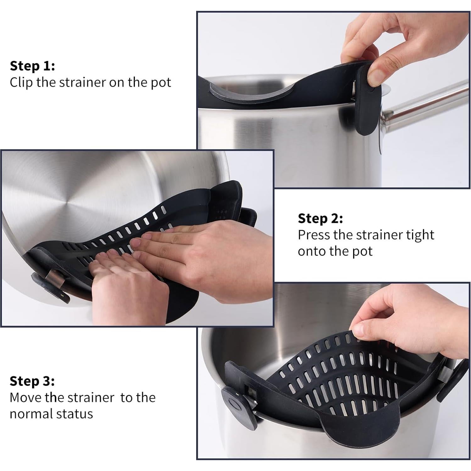 Colador de Silicona Clip On S&F Homes - Negro, Resistente al Calor