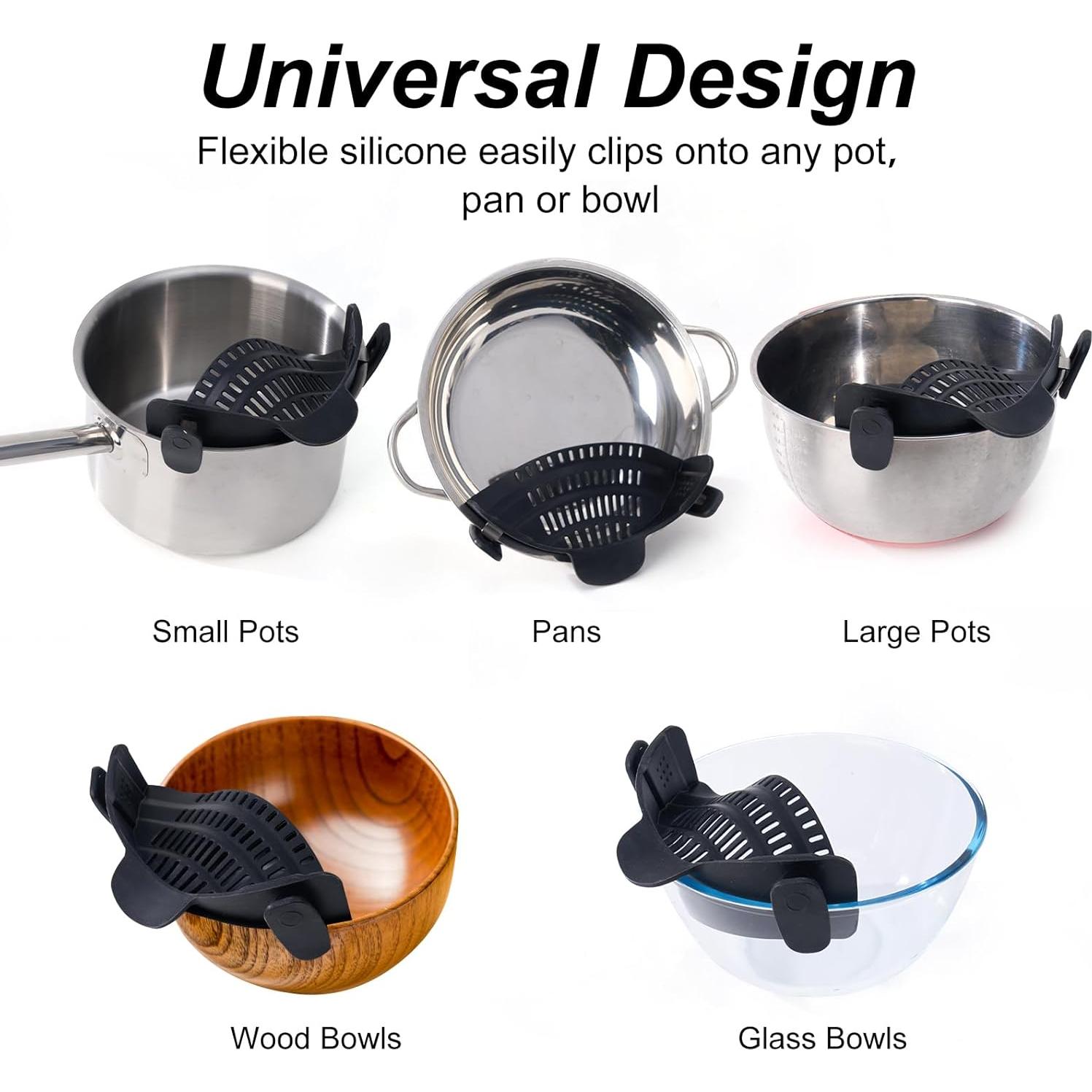 Colador de Silicona Clip On S&F Homes - Negro, Resistente al Calor