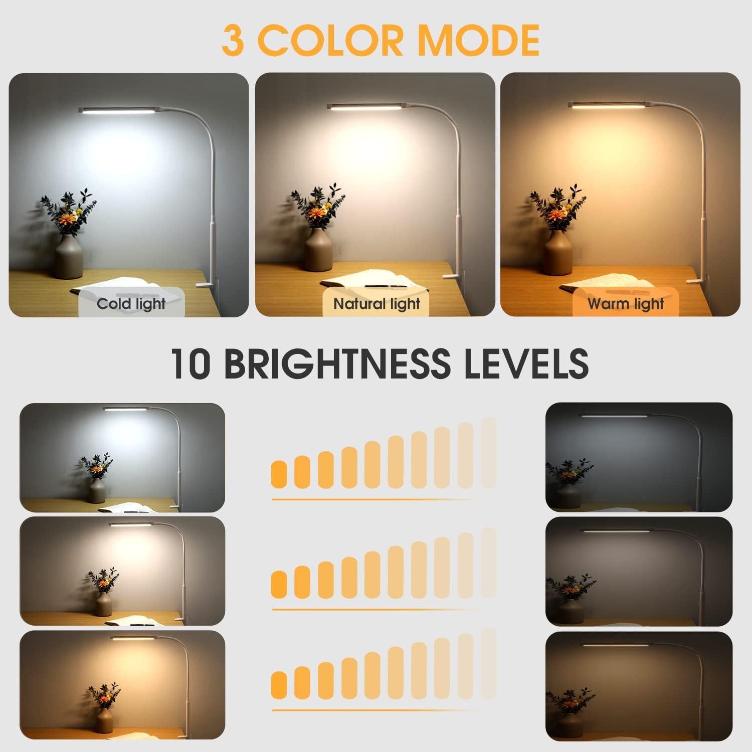 Lámpara de Escritorio LED Voncerus con Abrazadera, 3 Modos